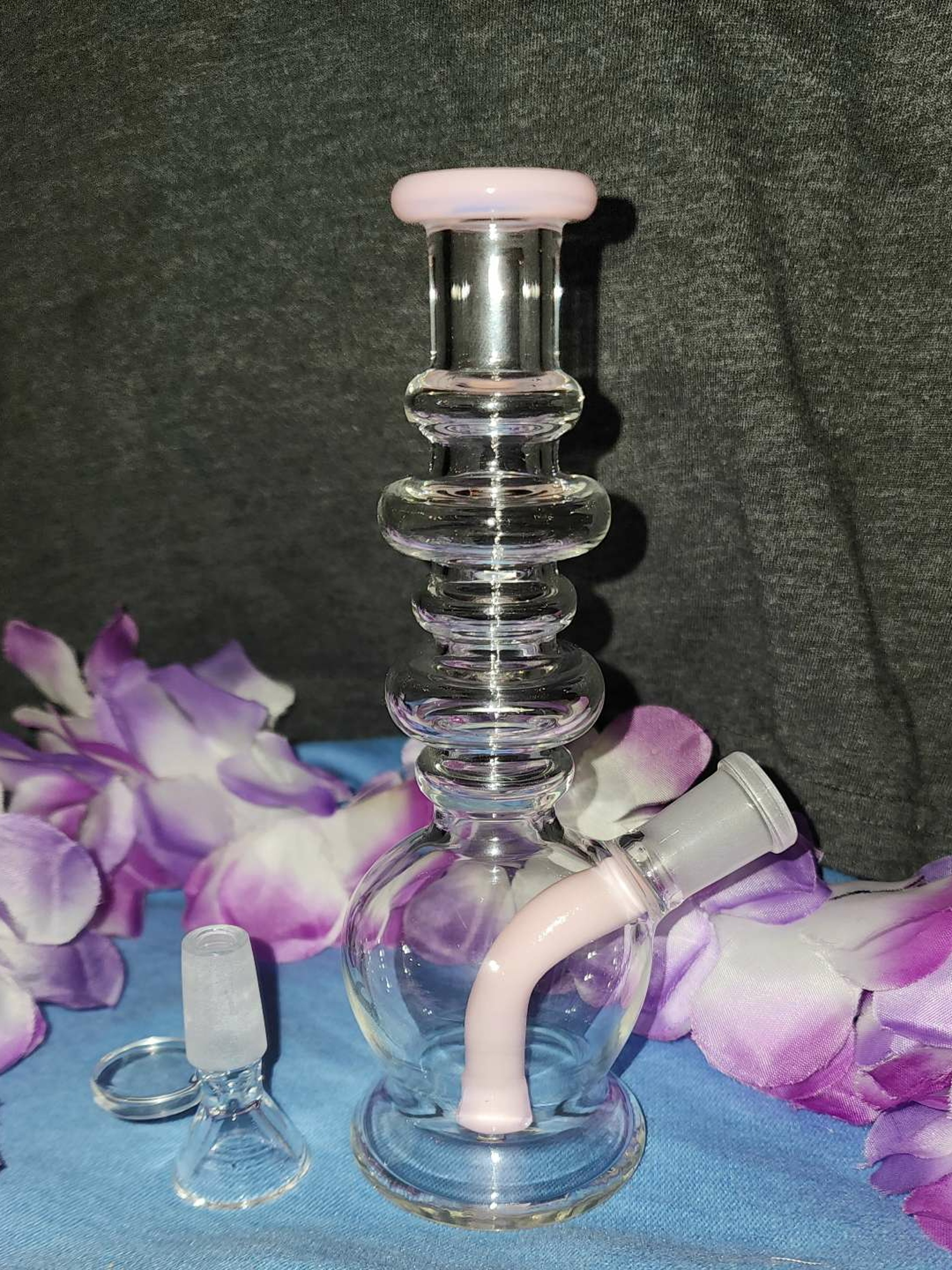 Preview pic of Clear 8" bubbler with pale pink accents 14mm