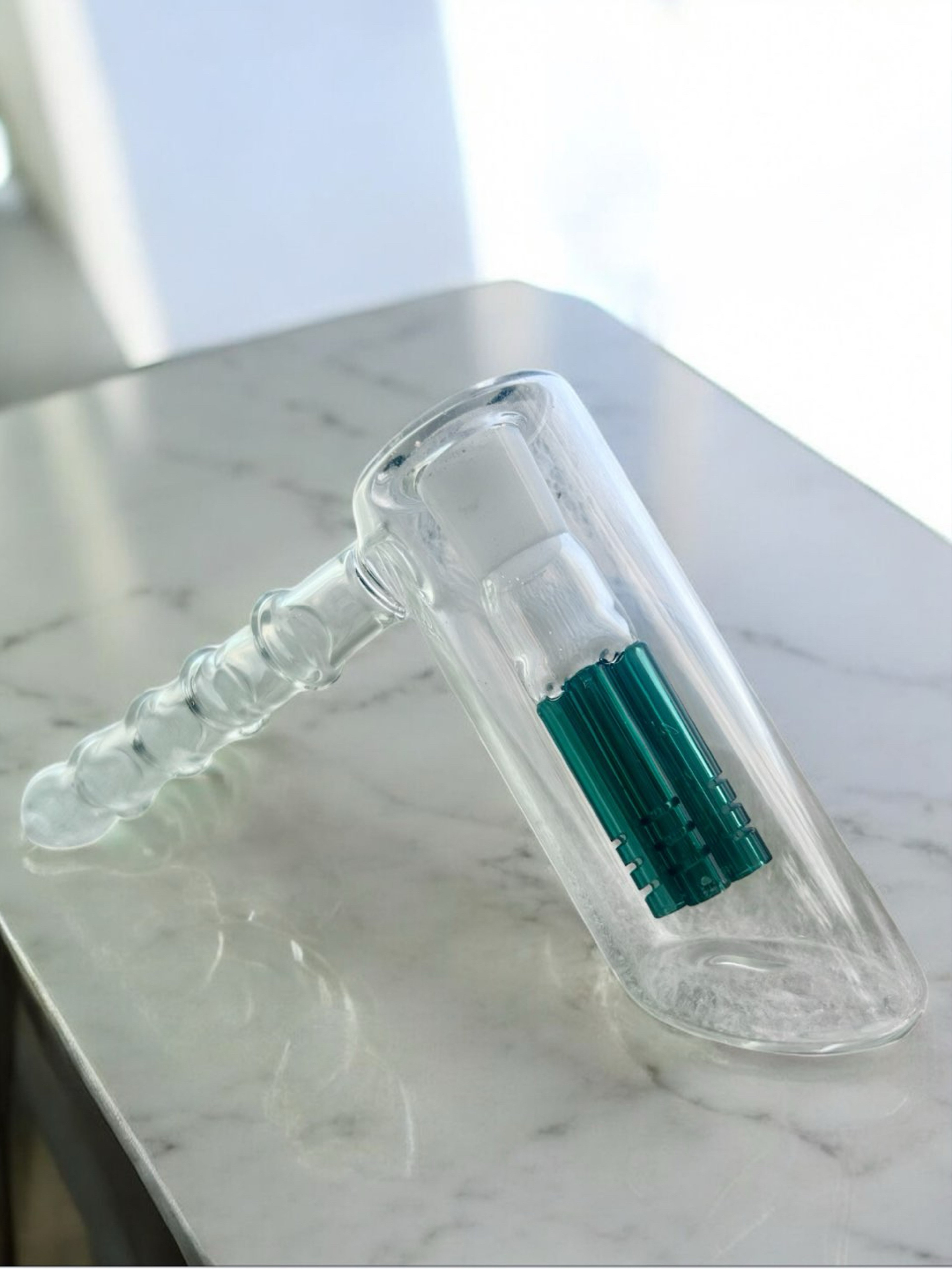 Preview pic of Hammer Bubbler Pipe 🫧  with Emerald Green Tree Perc & a Joint of Your Choice 🤍