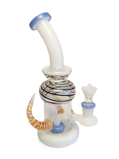 Preview pic of MILK GLASS WRAPPED SPIRAL DOUBLE HORN SHOWERHEAD PERC RIG
