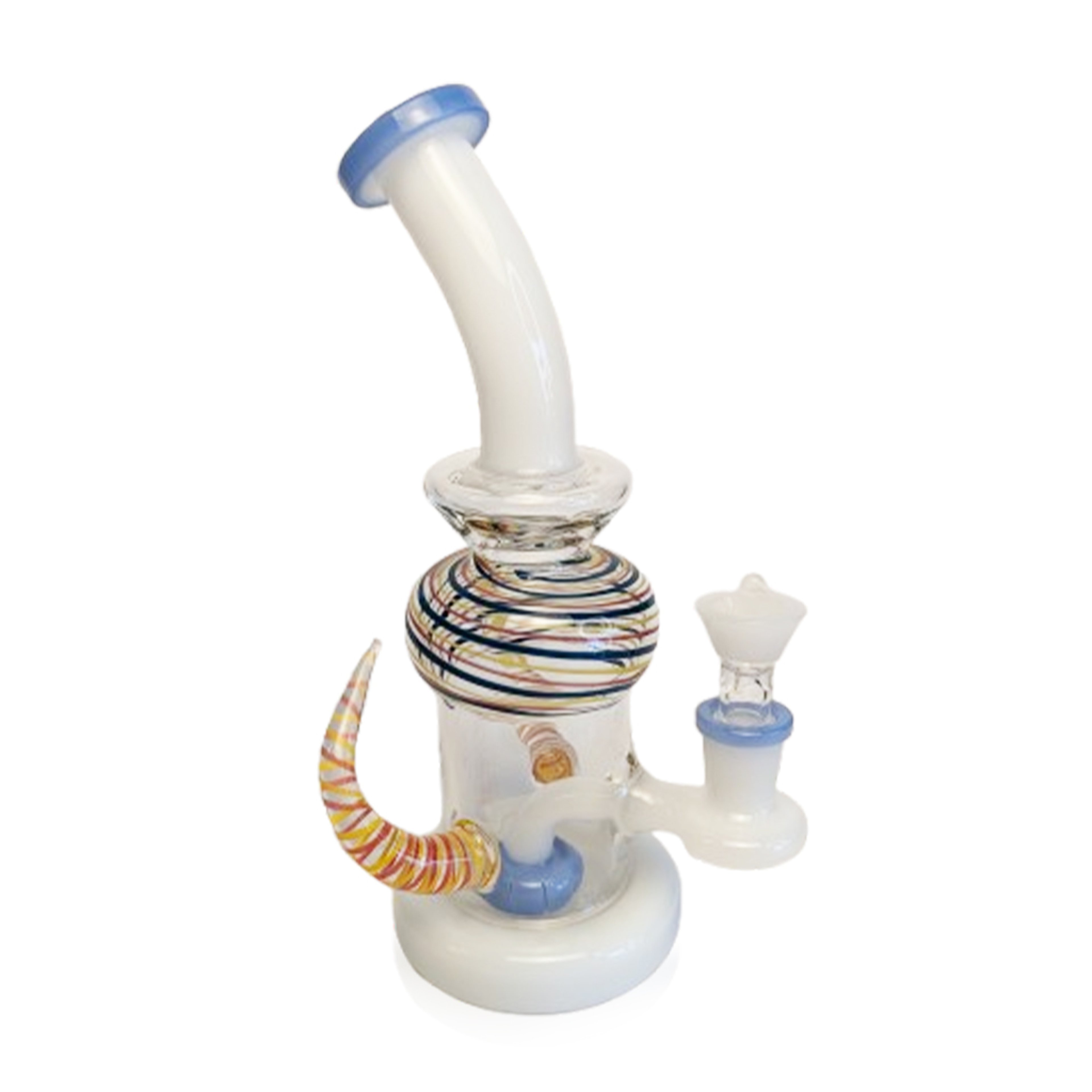 Preview pic of MILK GLASS WRAPPED SPIRAL DOUBLE HORN SHOWERHEAD PERC RIG
