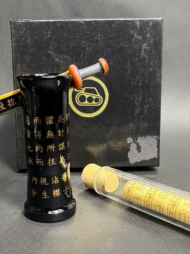 Preview pic of Aaron Sokol Art of War Series Glass 18mm Rig Dome with Sword, scroll and Box