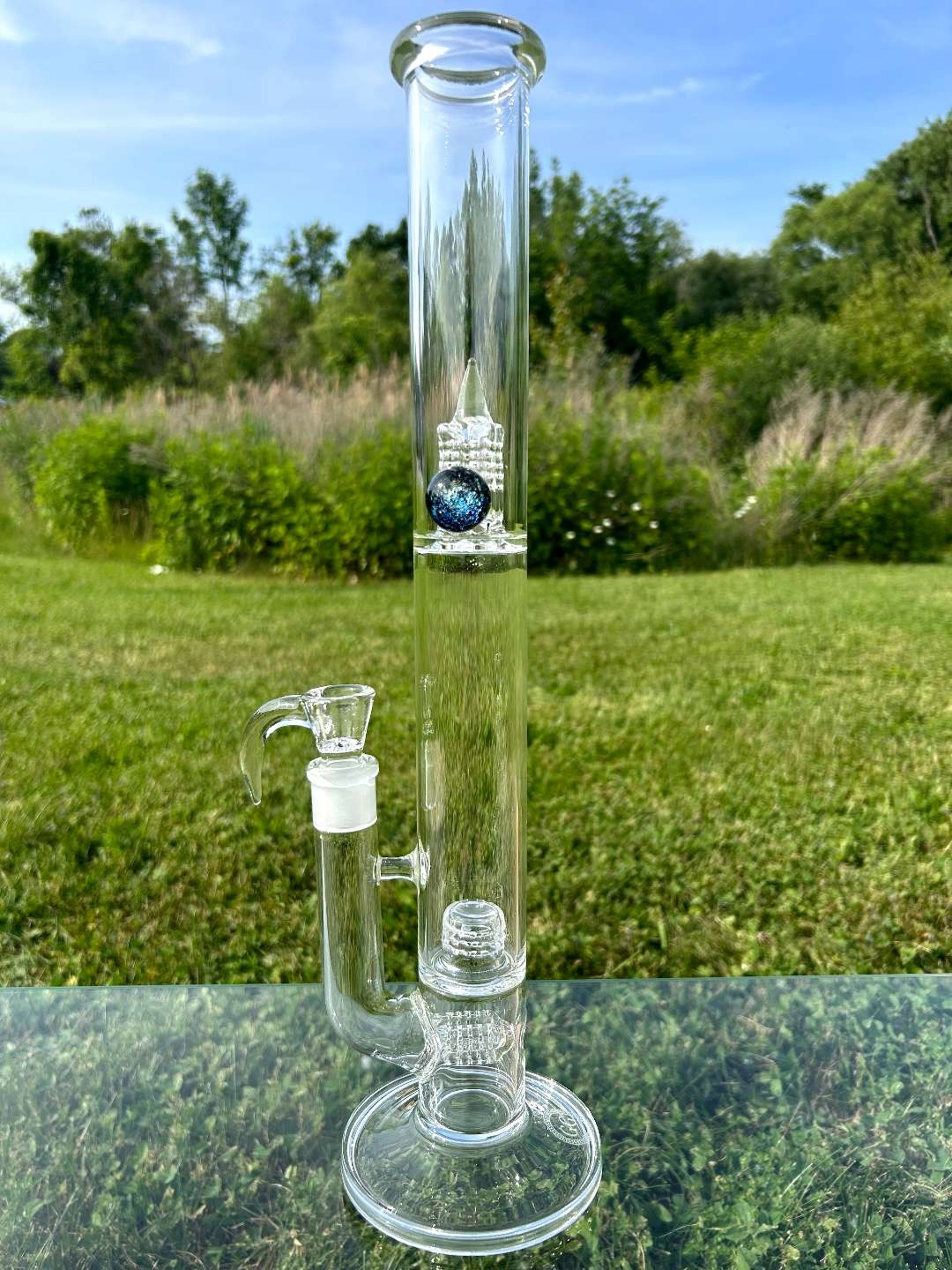 Preview pic of Greek Glass Threeline to 360 Grid Cap Tube w/ Marble