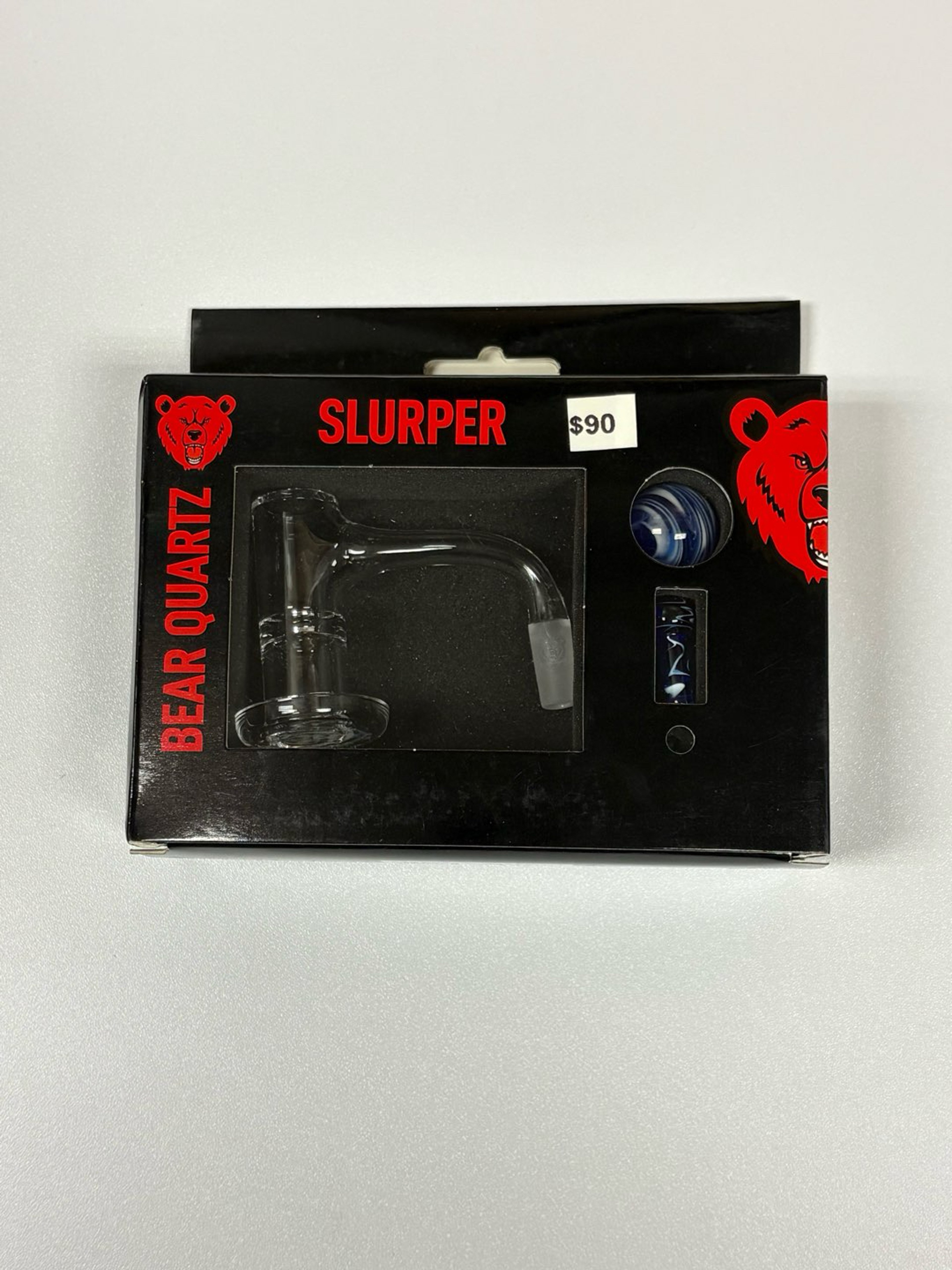 Preview pic of Bear Quartz Slurper set with marble set 10mm 90 degree angle Brand New