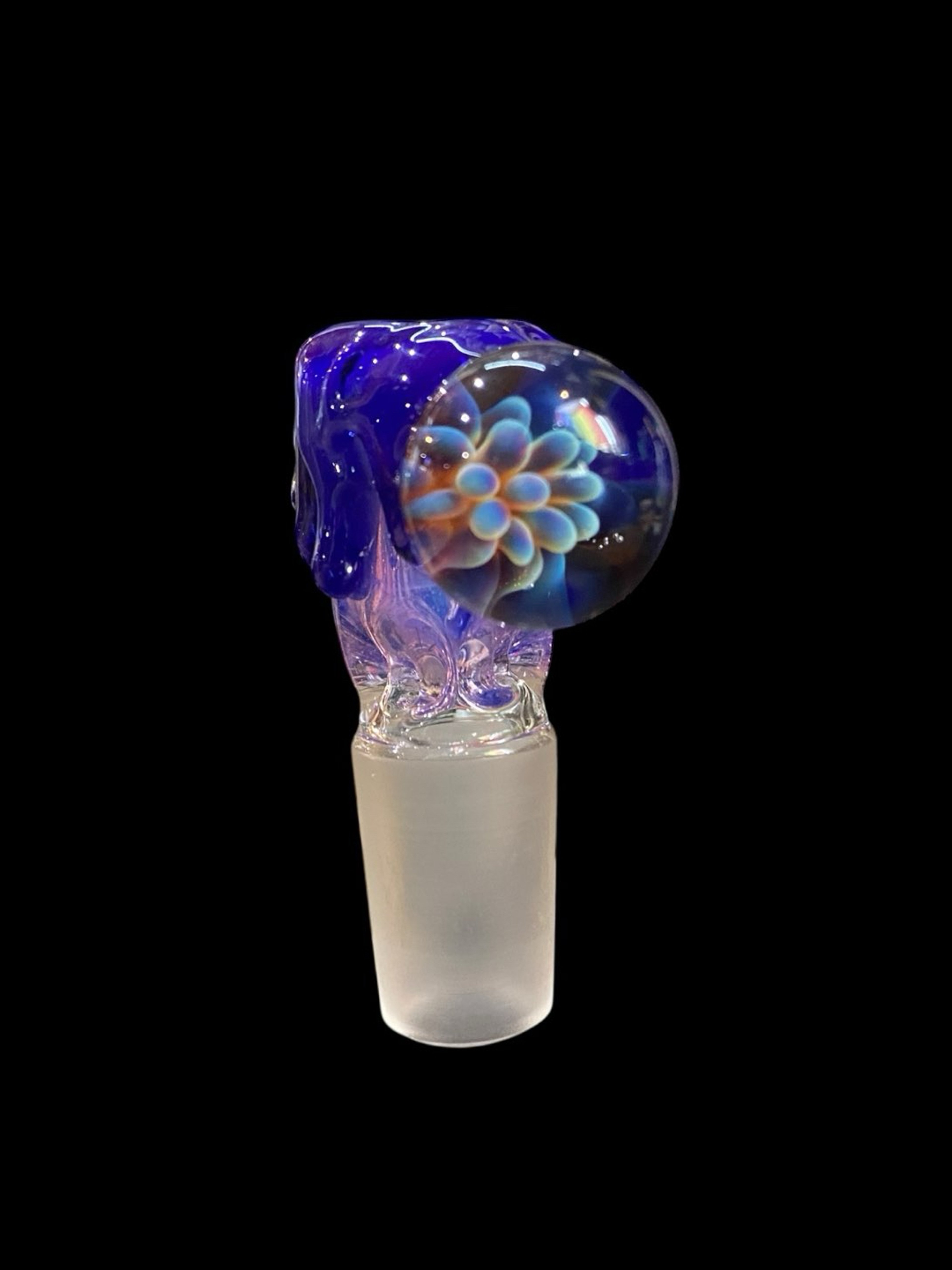 Preview pic of Mustard Glass 18mm Pinched Slide with Colored Drip & Marble