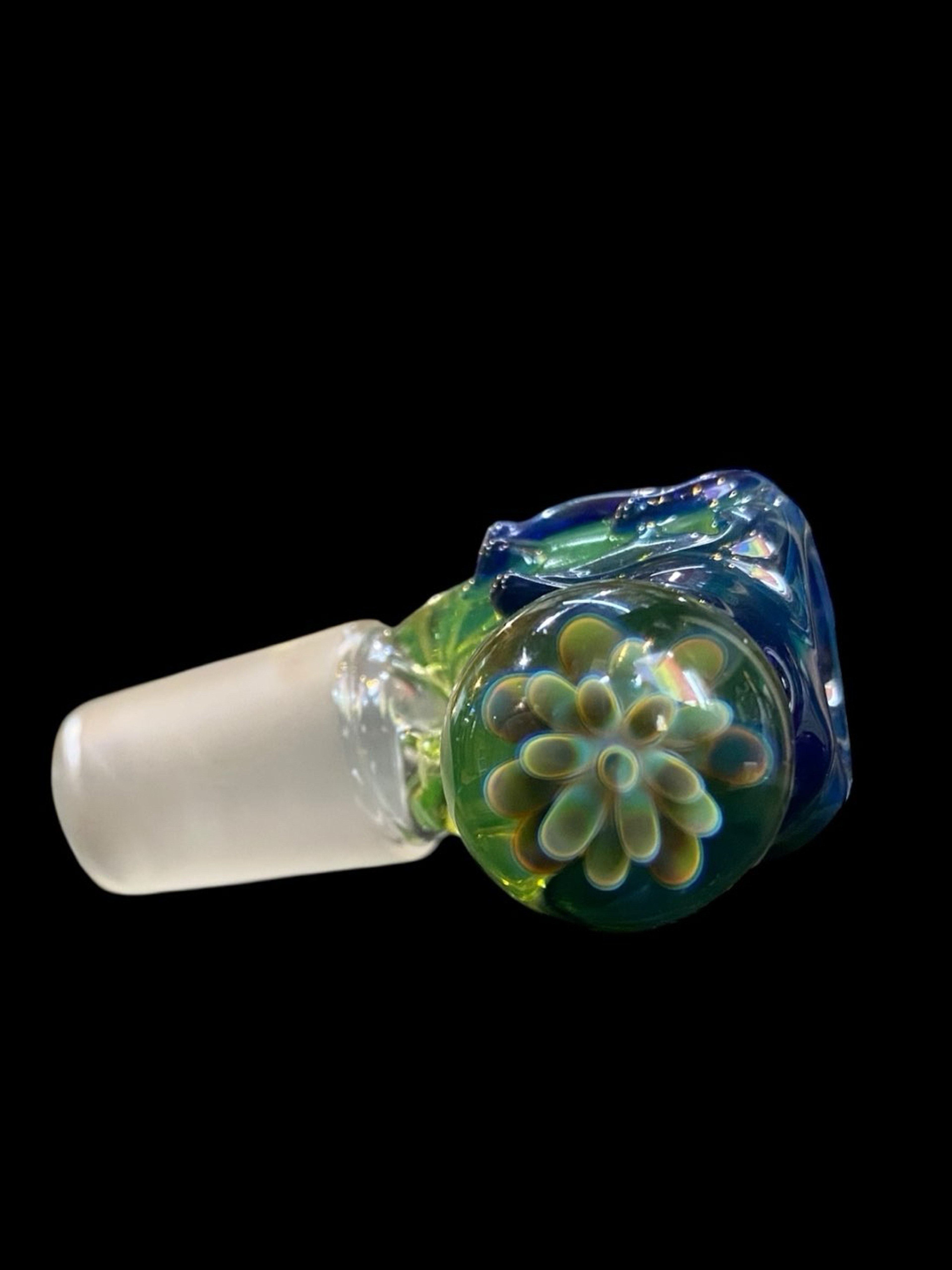 Preview pic of Mustard Glass 18mm Pinched Slide with Drips & Marble