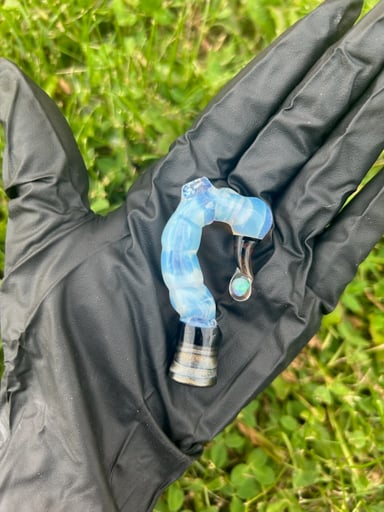 Preview pic of Mako Glass Puffco Pivot Mouthpiece | Scorpion Tail - Ghost w/ Opal