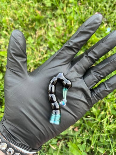 Preview pic of Mako Glass Puffco Pivot Mouthpiece | Scorpion Tail - Black/Teal w/ Opal