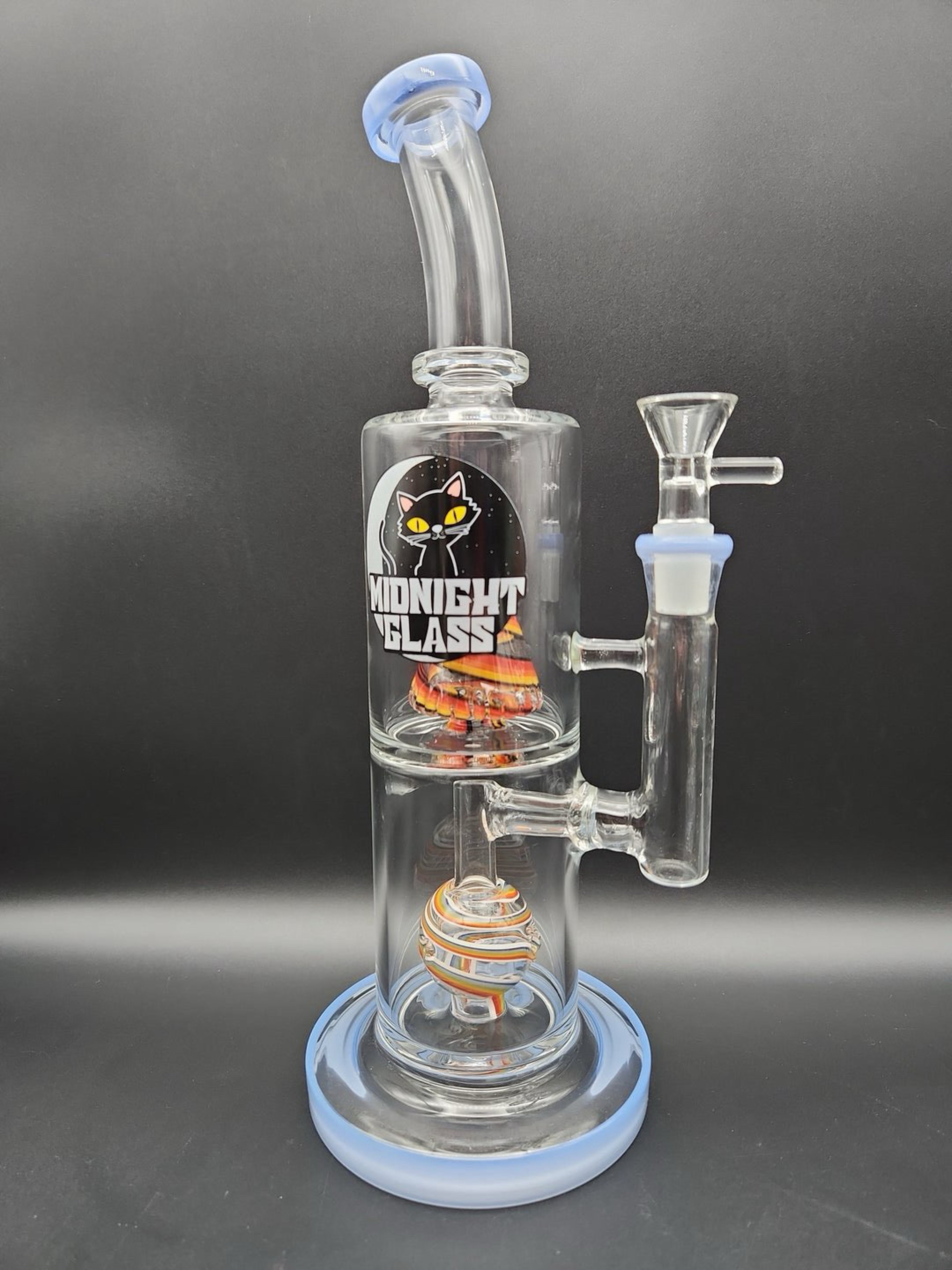 Preview pic of MIDNIGHT GLASS 11" DOUBLE CHAMBER SWIRLED PYRAMID(collins type)PERC