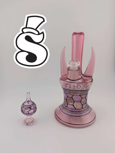 Preview pic of Pink Stained Glass Rig w/Matching Carb Cap By Windstar