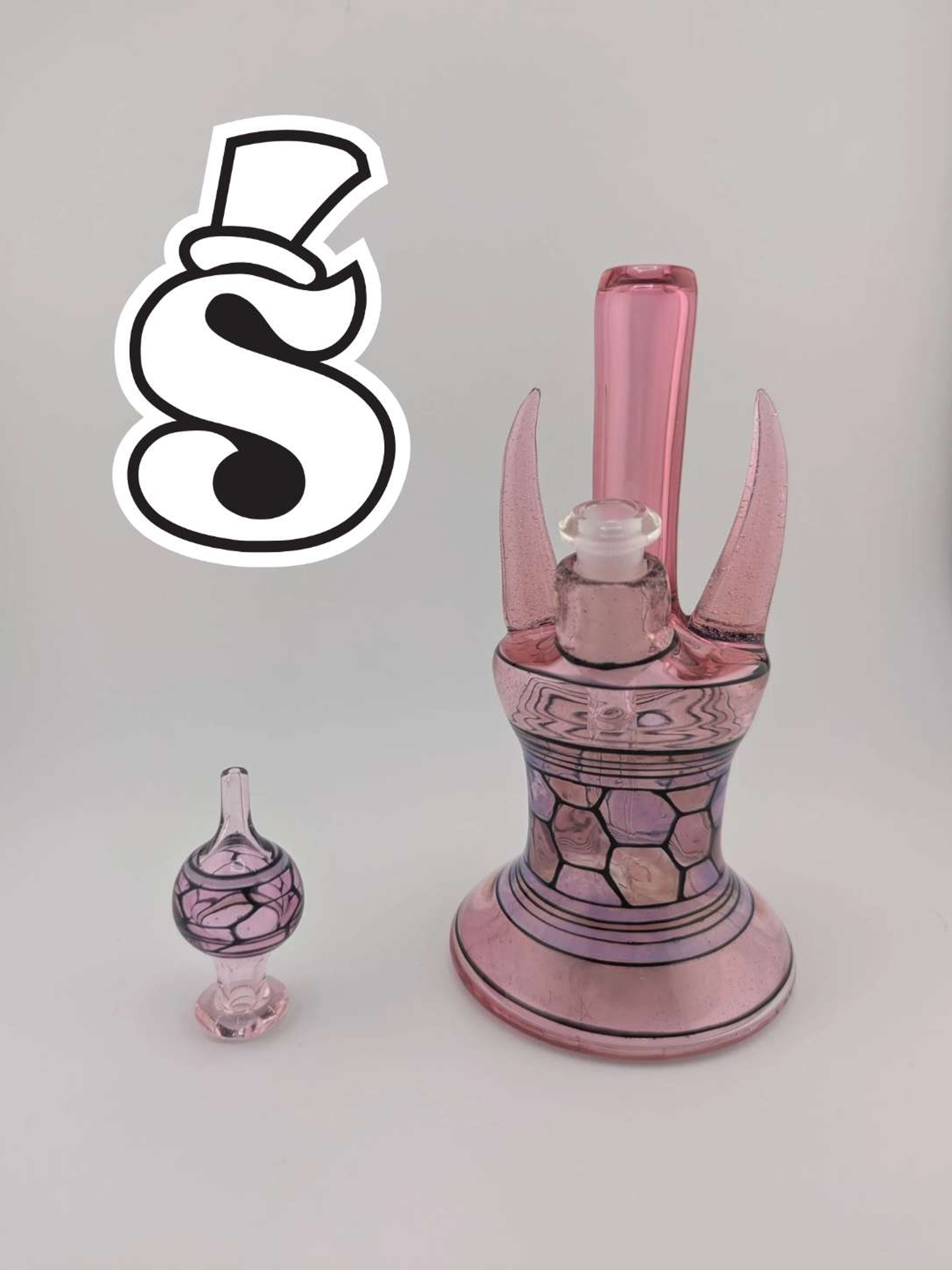 Preview pic of Pink Stained Glass Rig w/Matching Carb Cap By Windstar