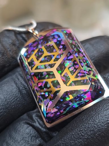 Preview pic of UV Reactive Opal & Dichro Faceted Stainless Pendant