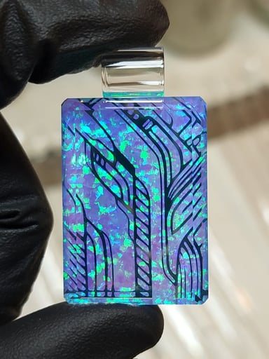 Preview pic of Faceted Opal and Dichro Future Tech Etched Pendant