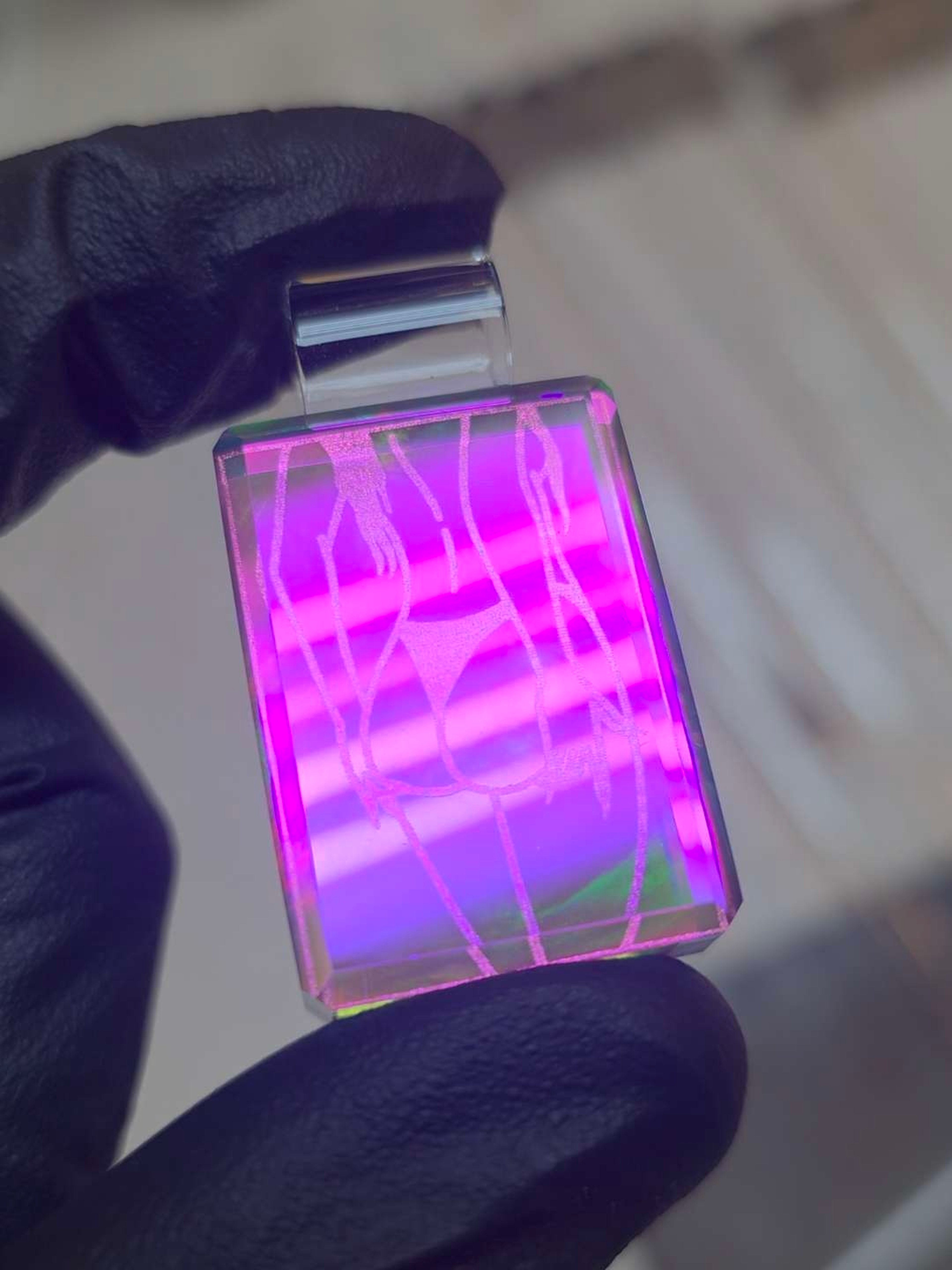 Preview pic of Faceted Aurora Opal and Laser Etched Dichro Girl Pendant