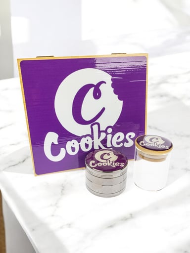 Preview pic of Cookies 🍪 3 Compartment Large Wooden Stash Box in Purple 💜 with Accessories