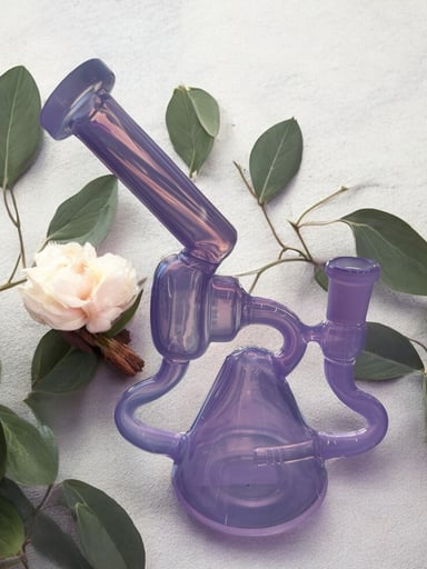 Preview pic of Purple iridescent 💜💿 recycler bong with microscope neck and 6 slit percolator