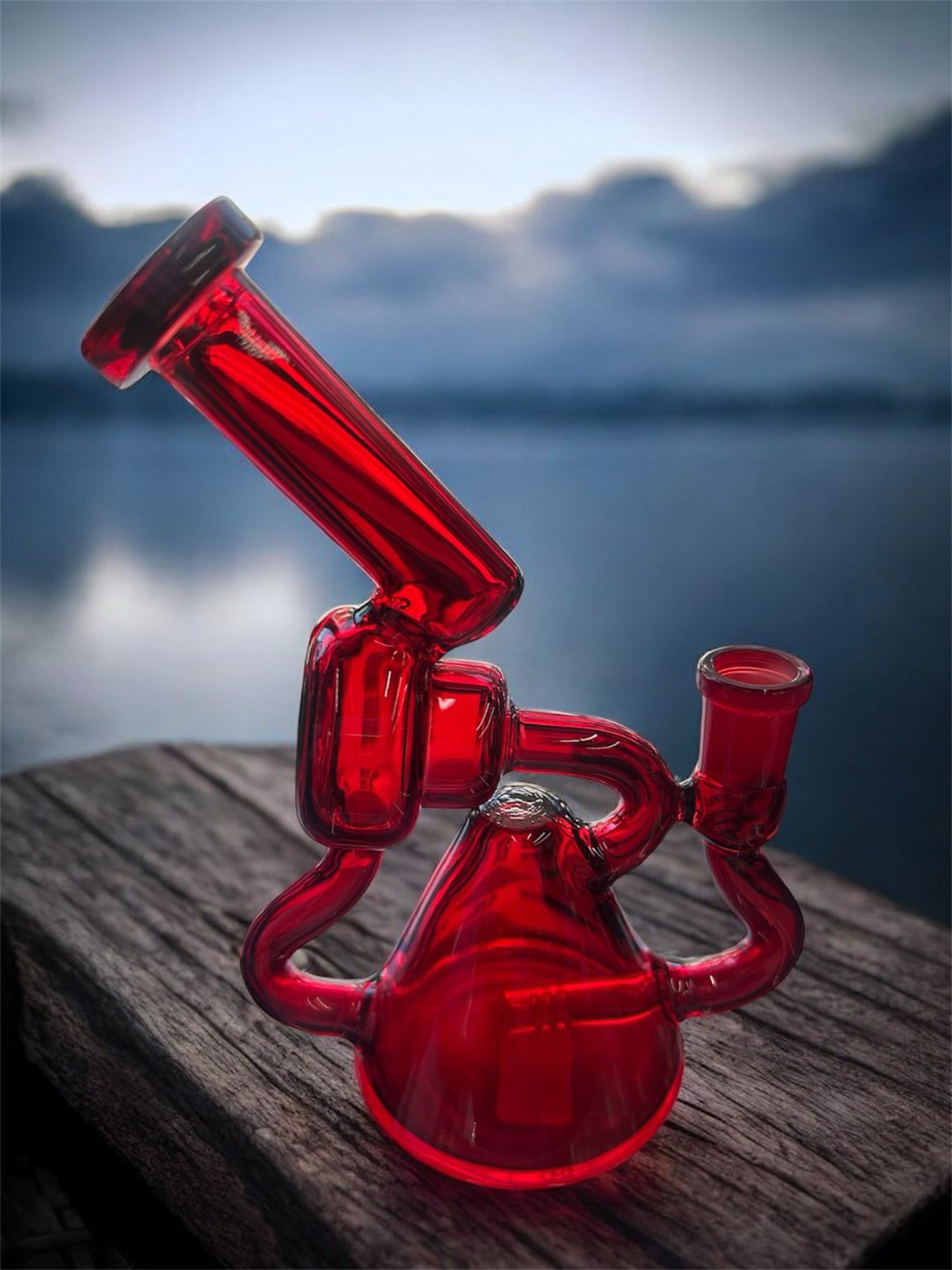 Preview pic of Solid red🍷recycler bong with microscope neck and 6 slit percolator