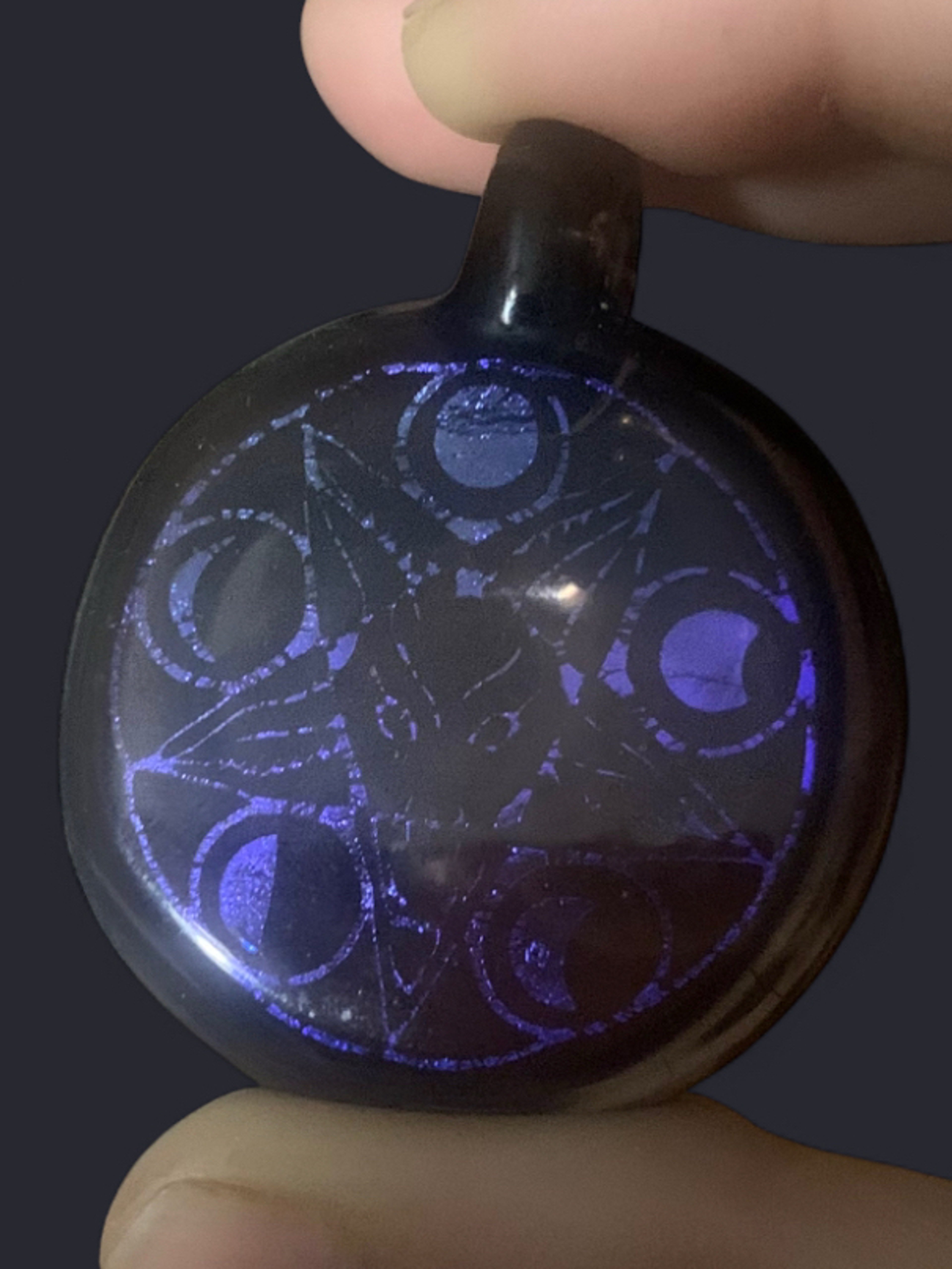 Preview pic of Purple Dichro Baphomet Moon Phases Pendant