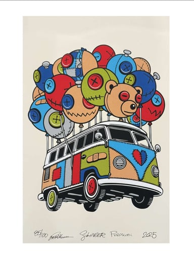 Preview pic of Muller x Slinger x Pyroscopic (The Parking Lot Collective) "Muller Flying Bus" Print