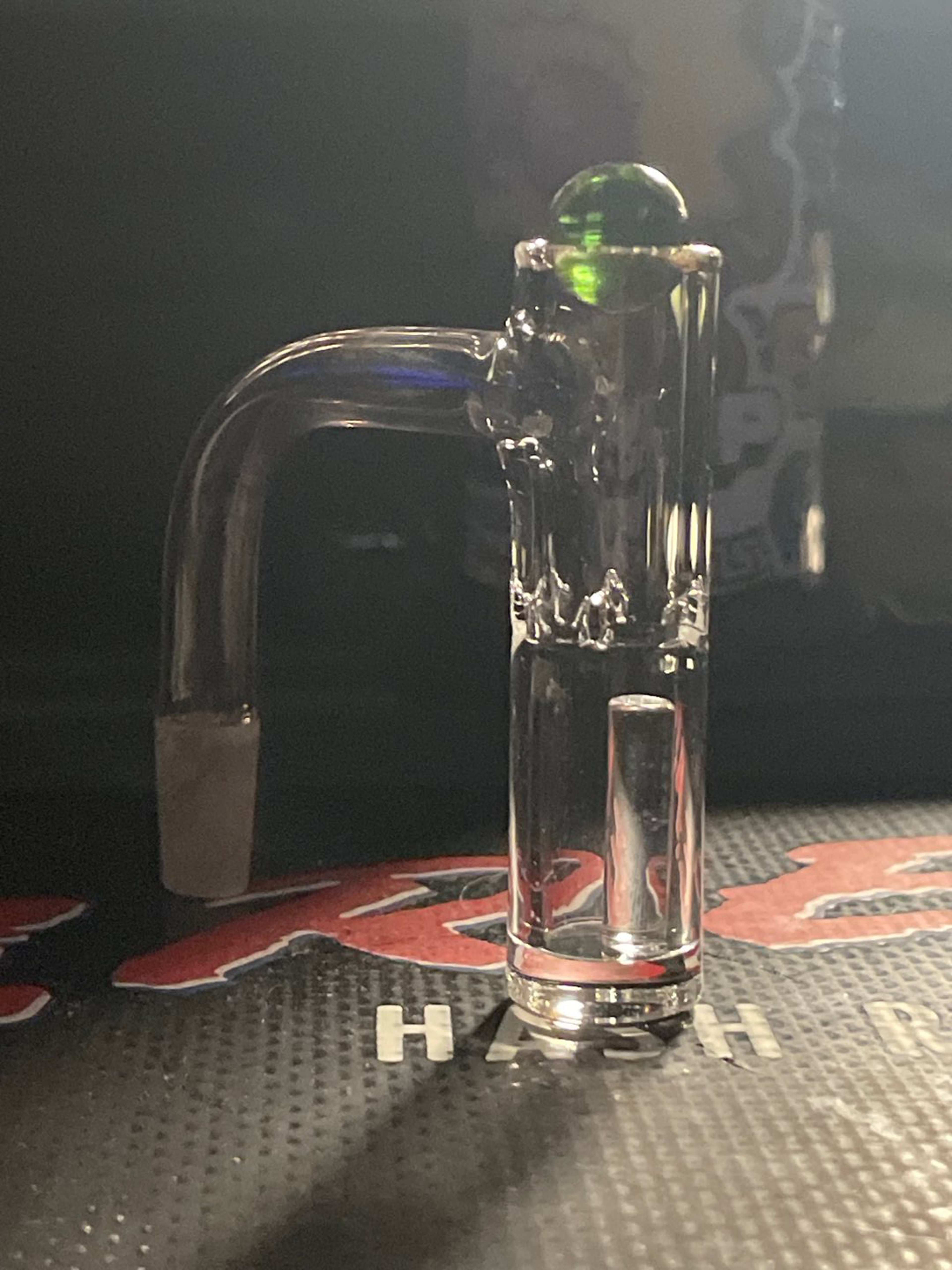 Preview pic of 10mm BangerSupply 16mm “Luna” autospinner + marble topper and pillar!