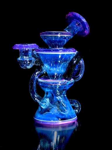 Preview pic of Capt’n Cronic - Faceted Two & Through Double-uptake Floating Recycler - Full Meta-Terrania, Royal Jelly, & Dark Amethyst Crushed Opal - 10mm Female