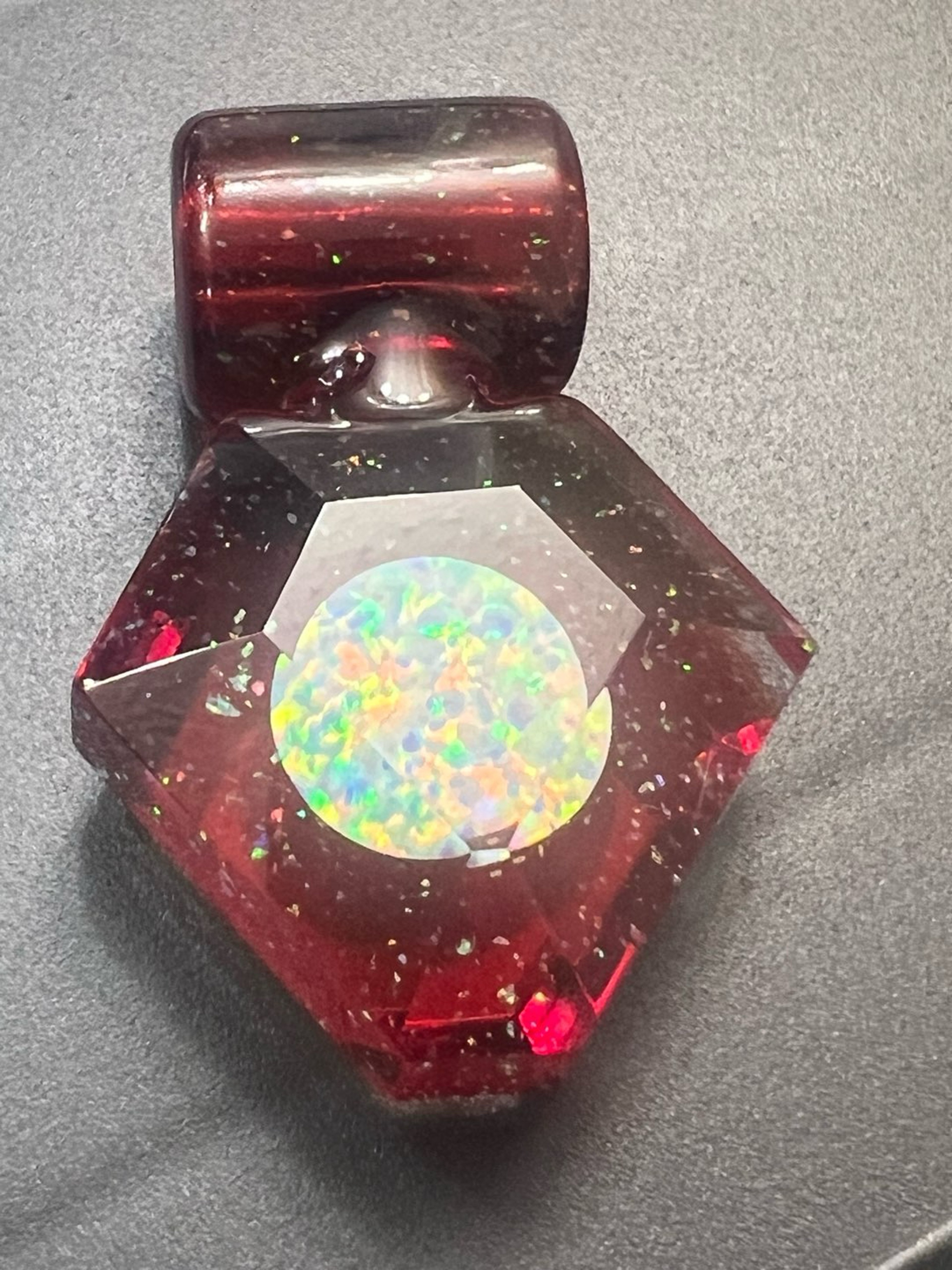 Preview pic of Trapped glass. Pomegranate x Cropal Faceted Gem Pendant with 12mm Coin