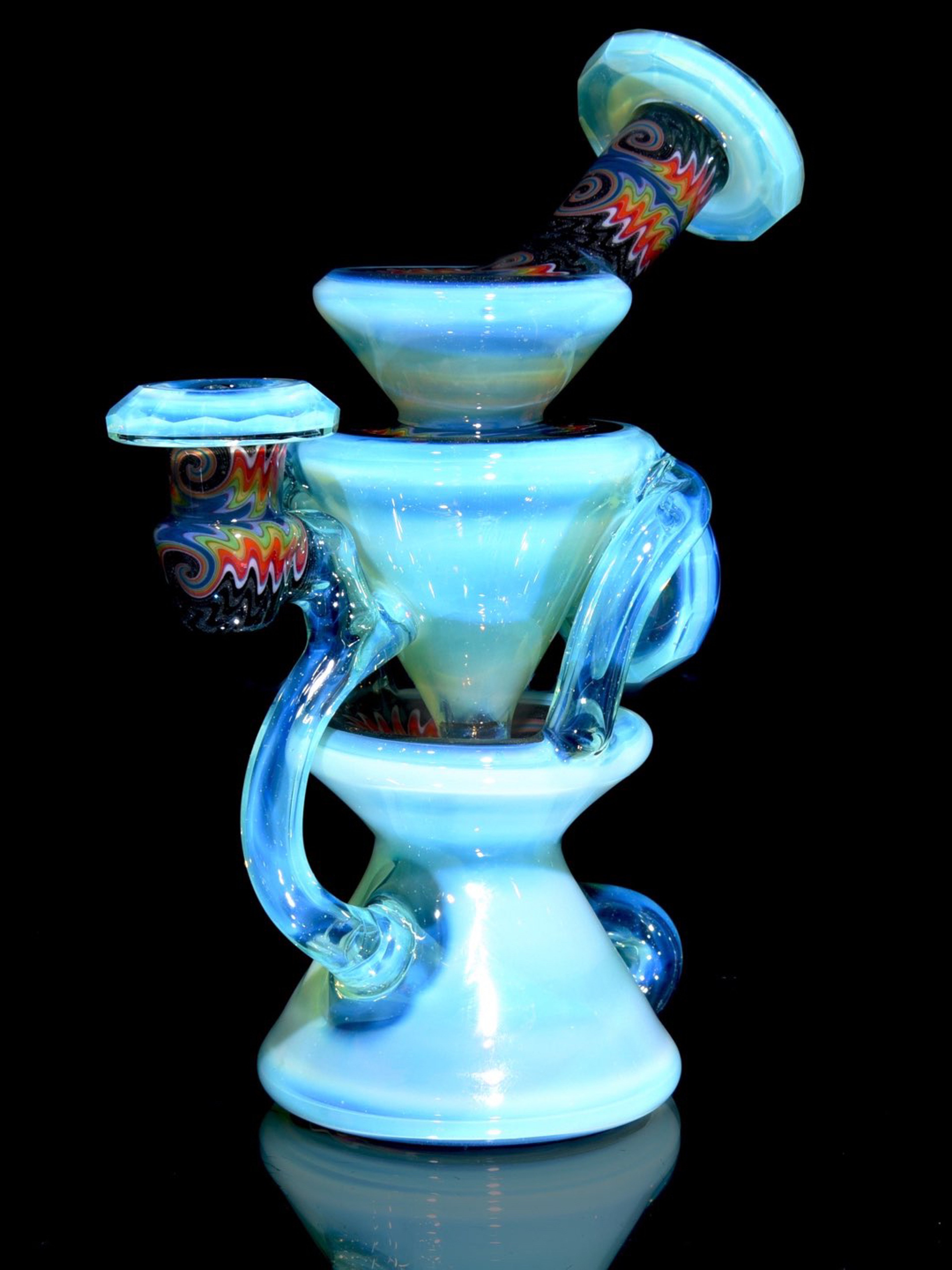 Preview pic of Capt’n Cronic - Faceted Two & Through Double-uptake Floating Recycler - Titan/Rainbow Linework - 10mm Female