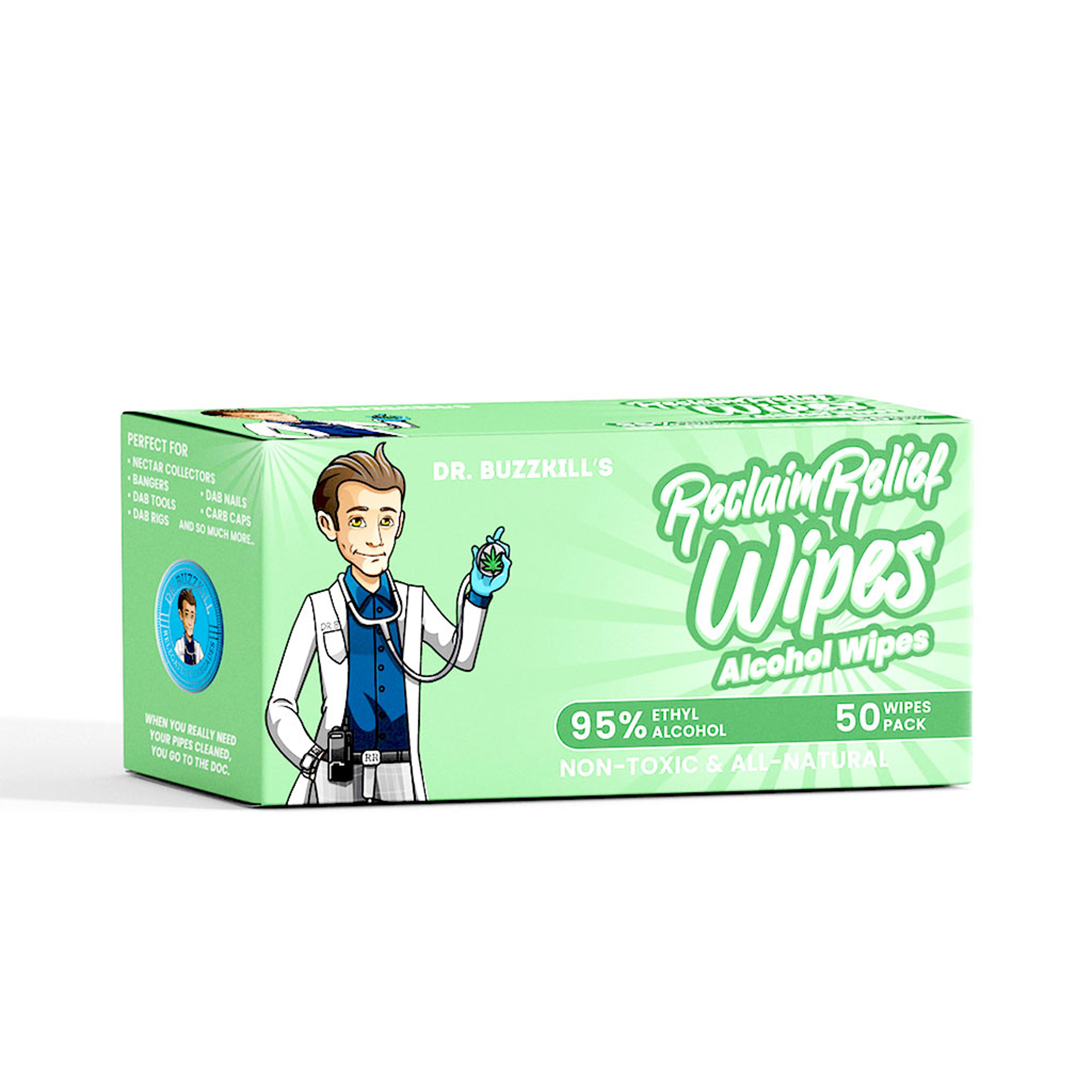 Dr. Buzzkill's Reclaim Relief Wipes - All Natural Ethanol Alcohol 50 Count image 0