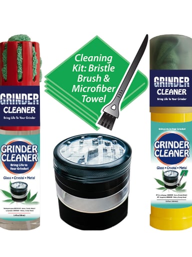 Preview pic of Repel-Aide Bong Life Grinder Cleaner / 12oz Kit w/ White Cup Cap, Microfiber Towel. Bristle Brush