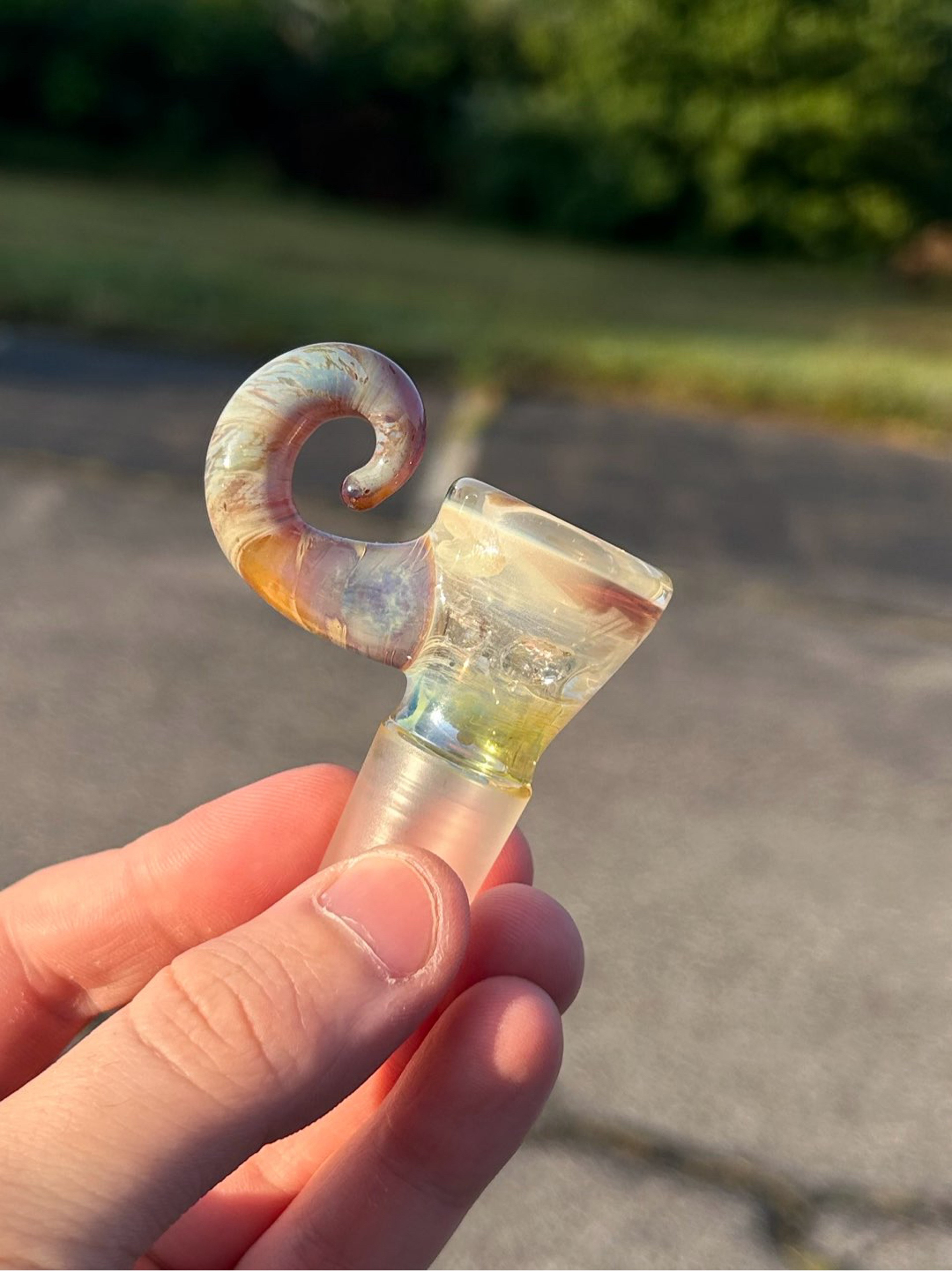 Preview pic of 4 Hole Benwa Fumed Amber Purple 18mm Slide / Bowl