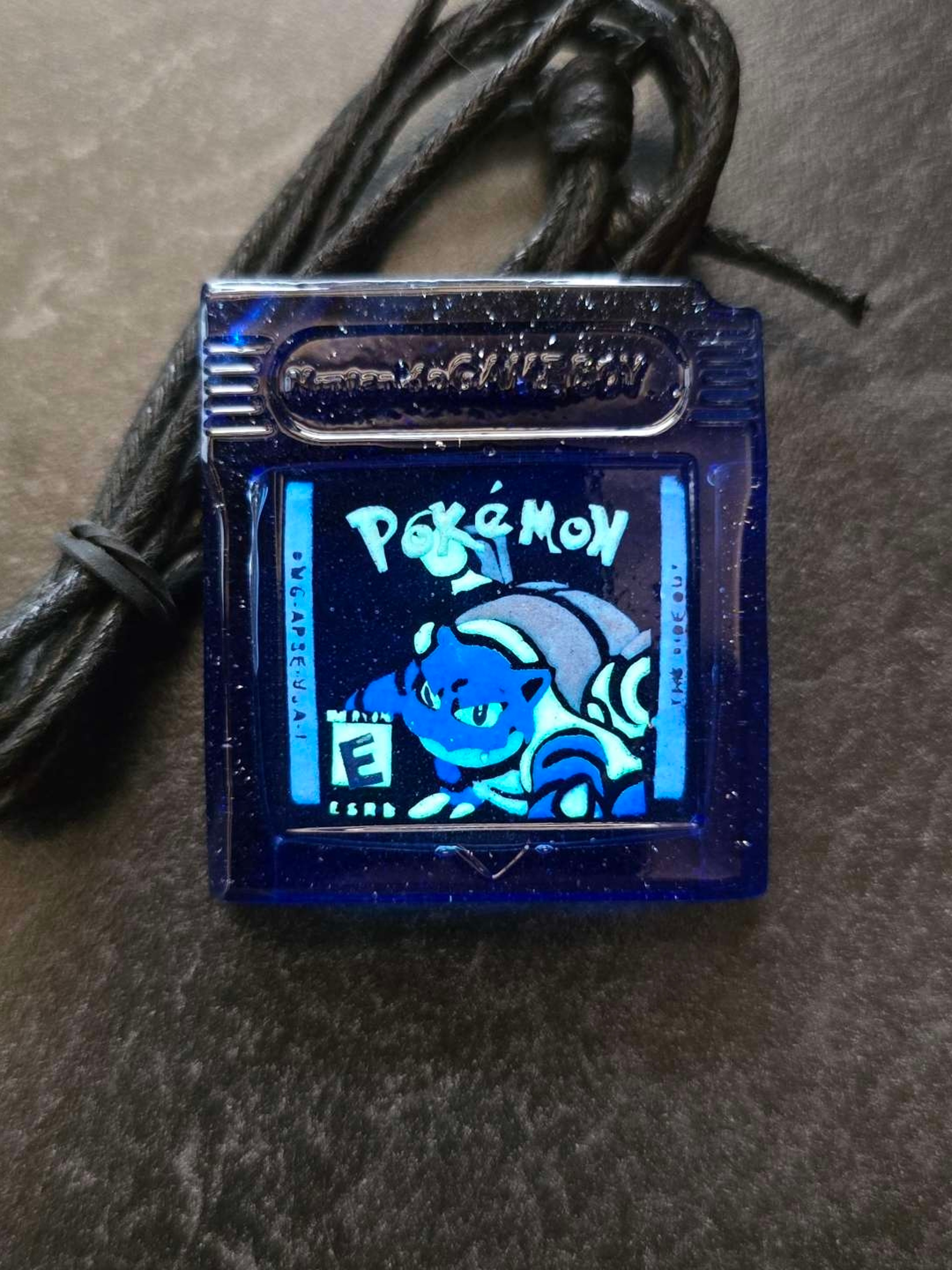 Preview pic of Pokemon Blue Blastoise Layered Glow UV Glass Game Cartridge