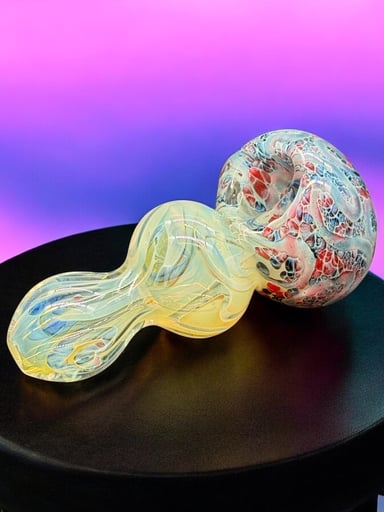Preview pic of 3.5” Hand-Blown Glass Pipe – Color Changing with Red & Blue Swirls