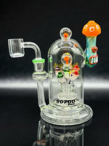Preview pic of 7” TOPOO Mini Dab Rig with orange Mushroom Art – 14mm Male Quartz Bangern