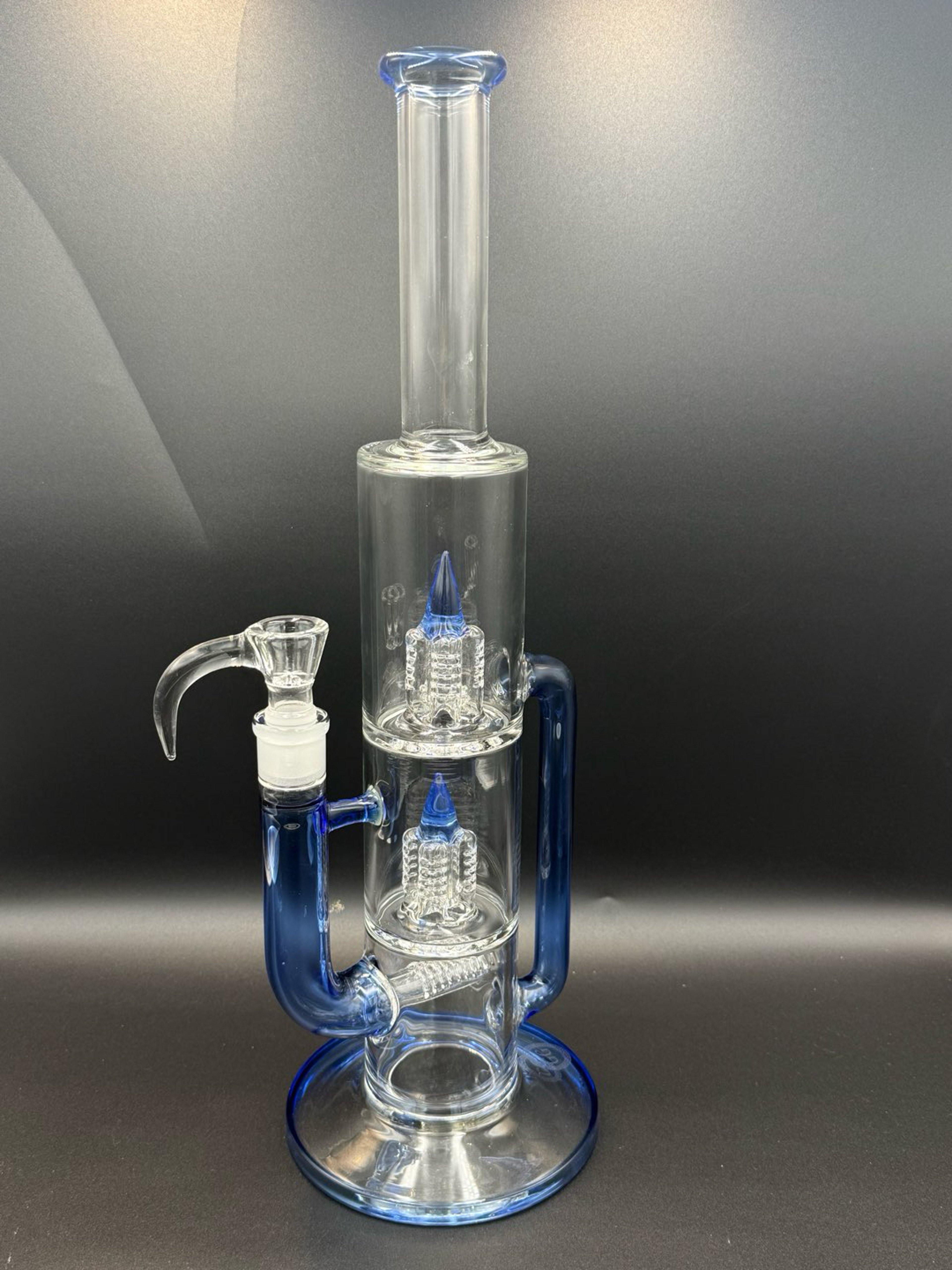Preview pic of Greek Glass Blue Accent 18″ Dual Invert-4 Treecycler – 18 mm