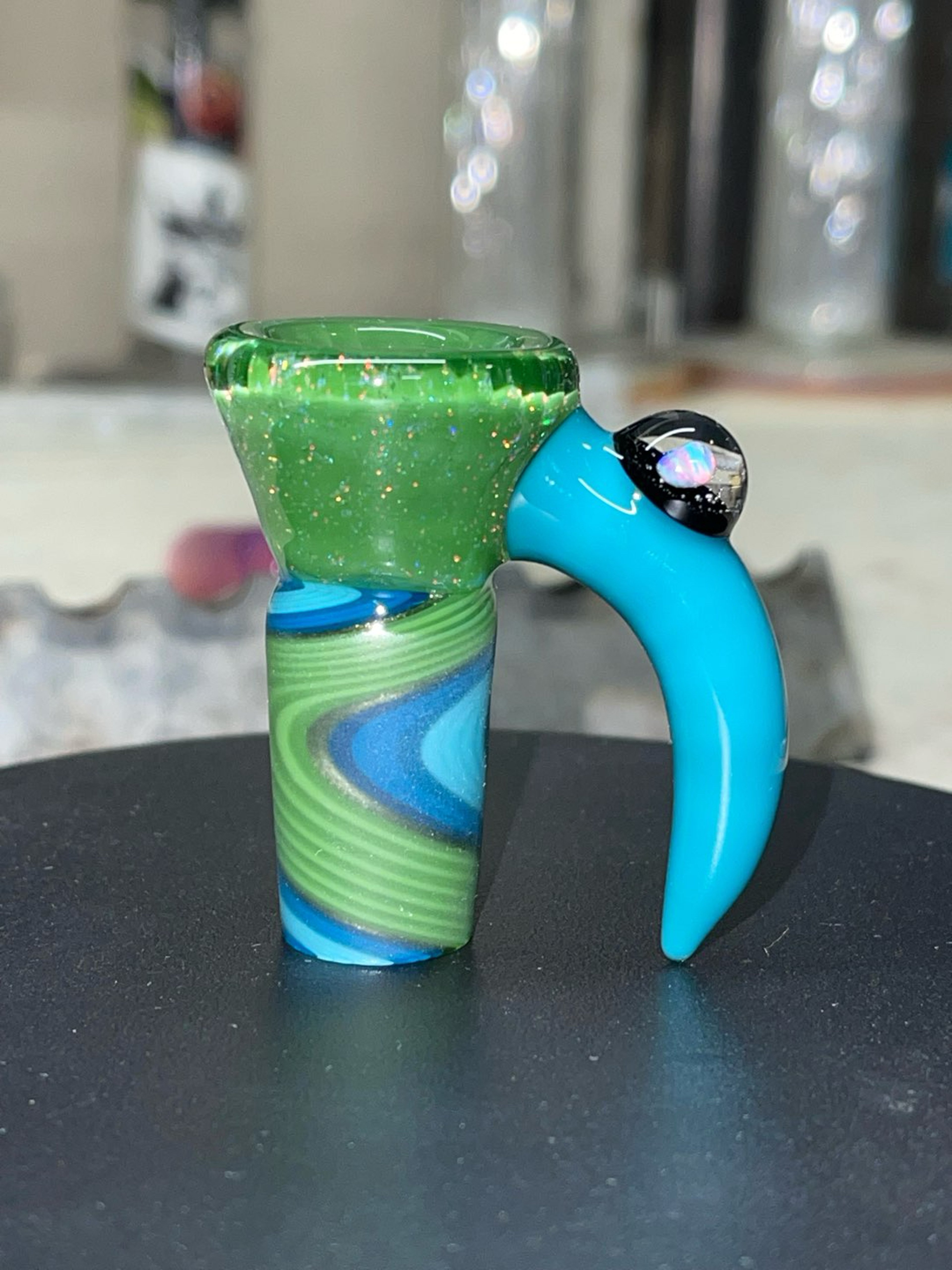 Preview pic of 18mm, crushed opal over forest green and aqua horn