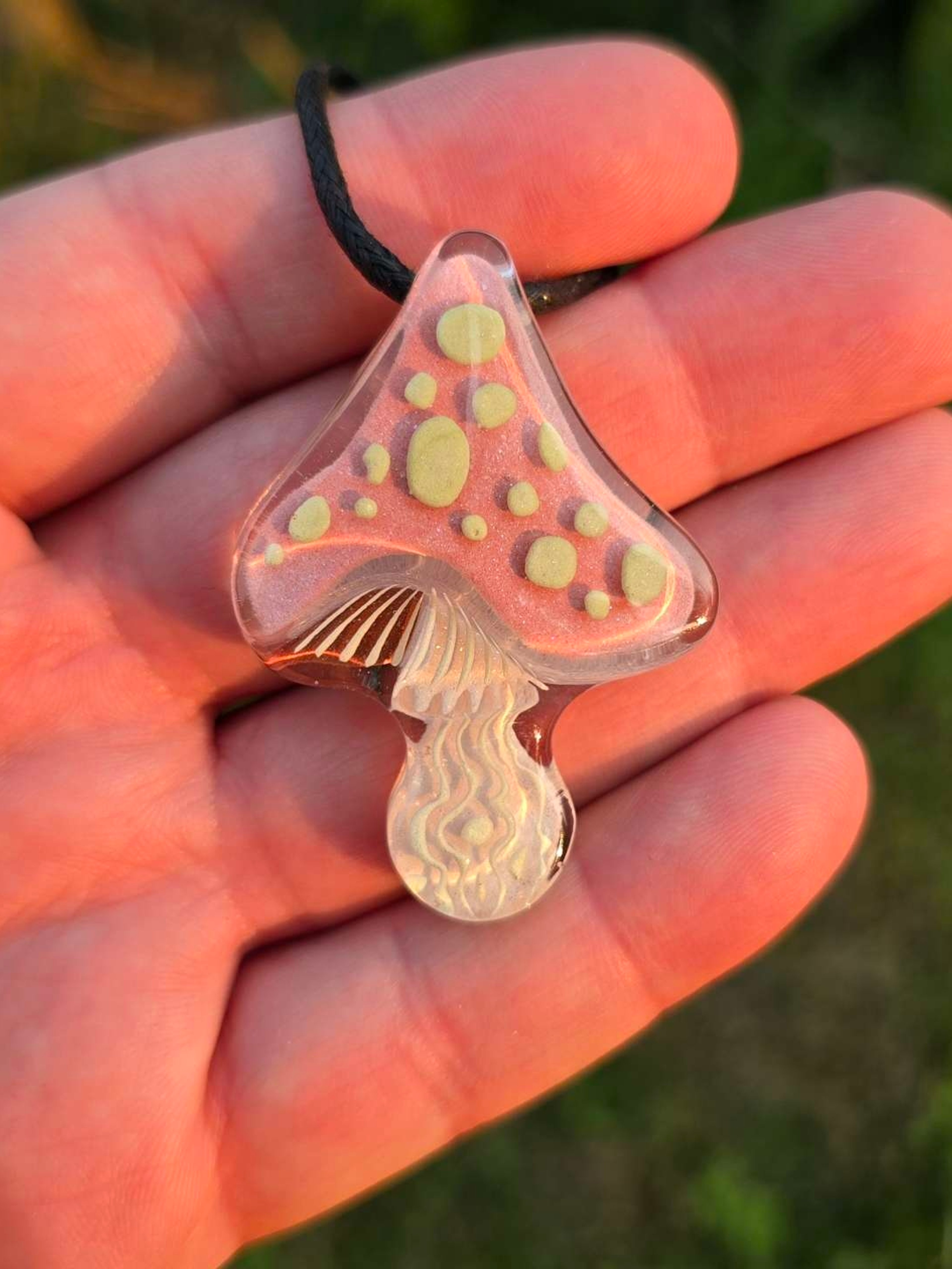 Preview pic of Pink Capped Glow Shroom Layered Mushroom Pendant