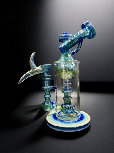 Preview pic of 10” Recyclable Glass Bong with 14mm Horn Bowl – Hand-Blown Iridescent Art Piece