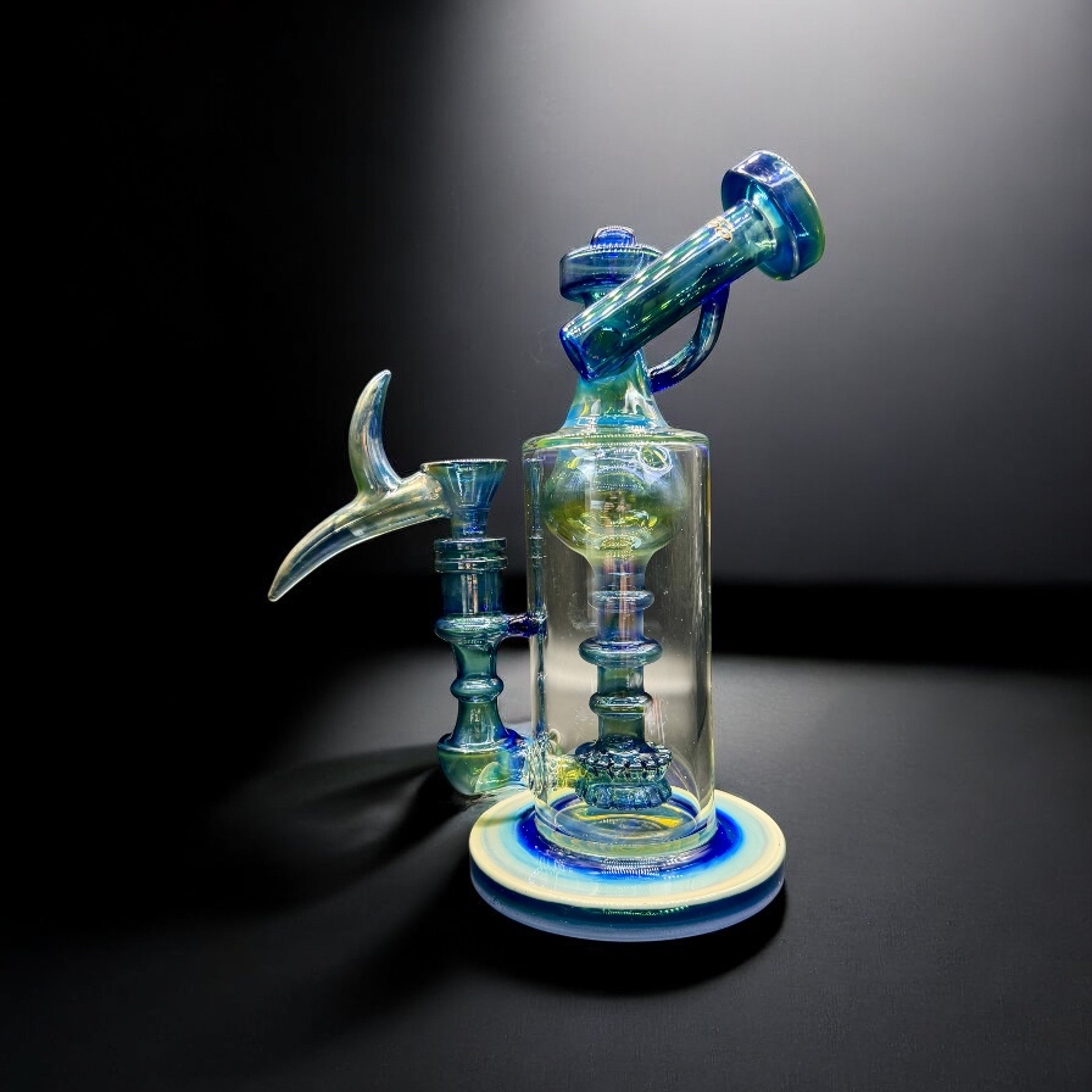 Preview pic of 10” Recyclable Glass Bong with 14mm Horn Bowl – Hand-Blown Iridescent Art Piece