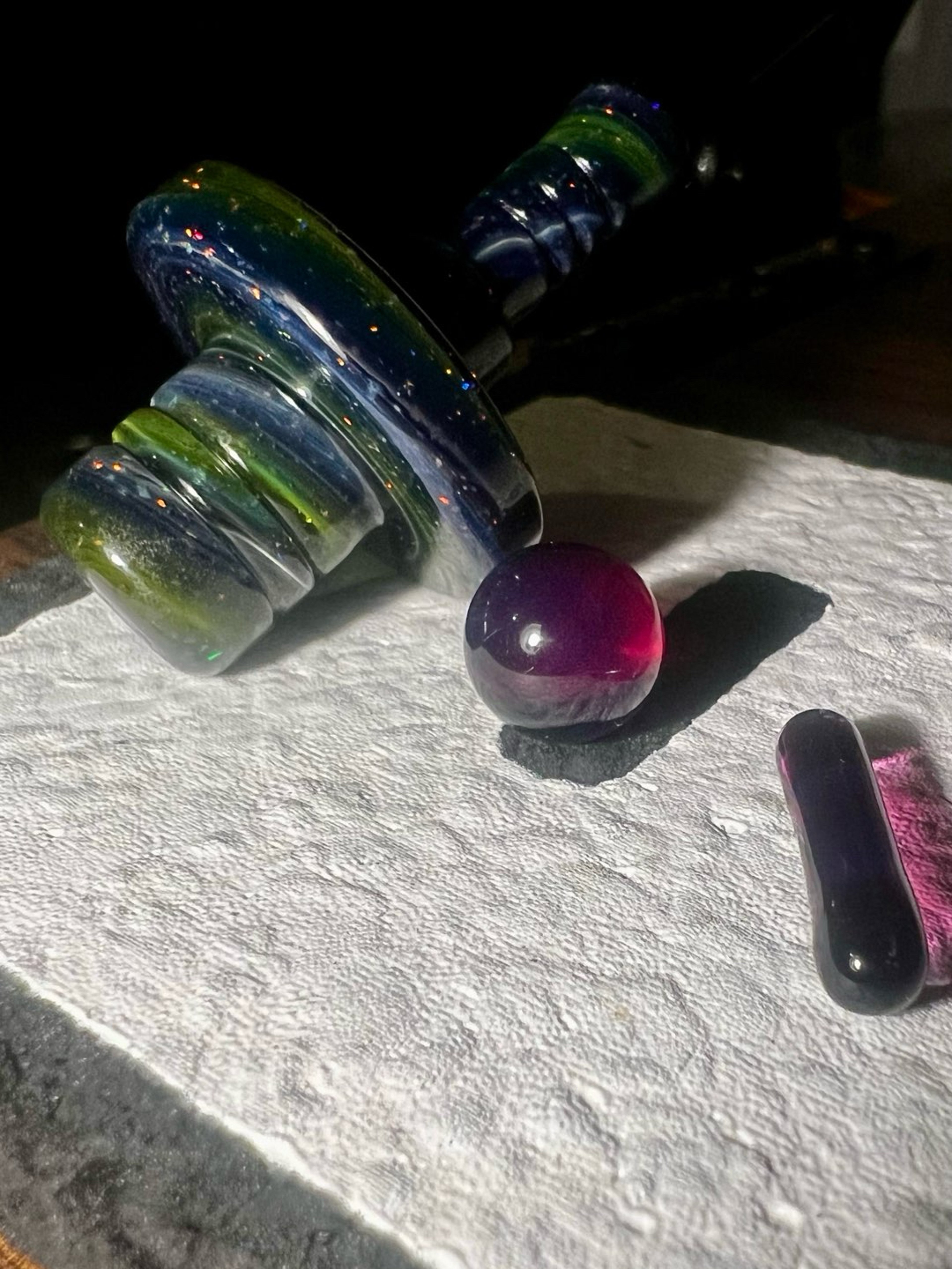 Preview pic of Soup Glass Carved Cosmic Cropal slurper set w/gold amethyst valve and piller