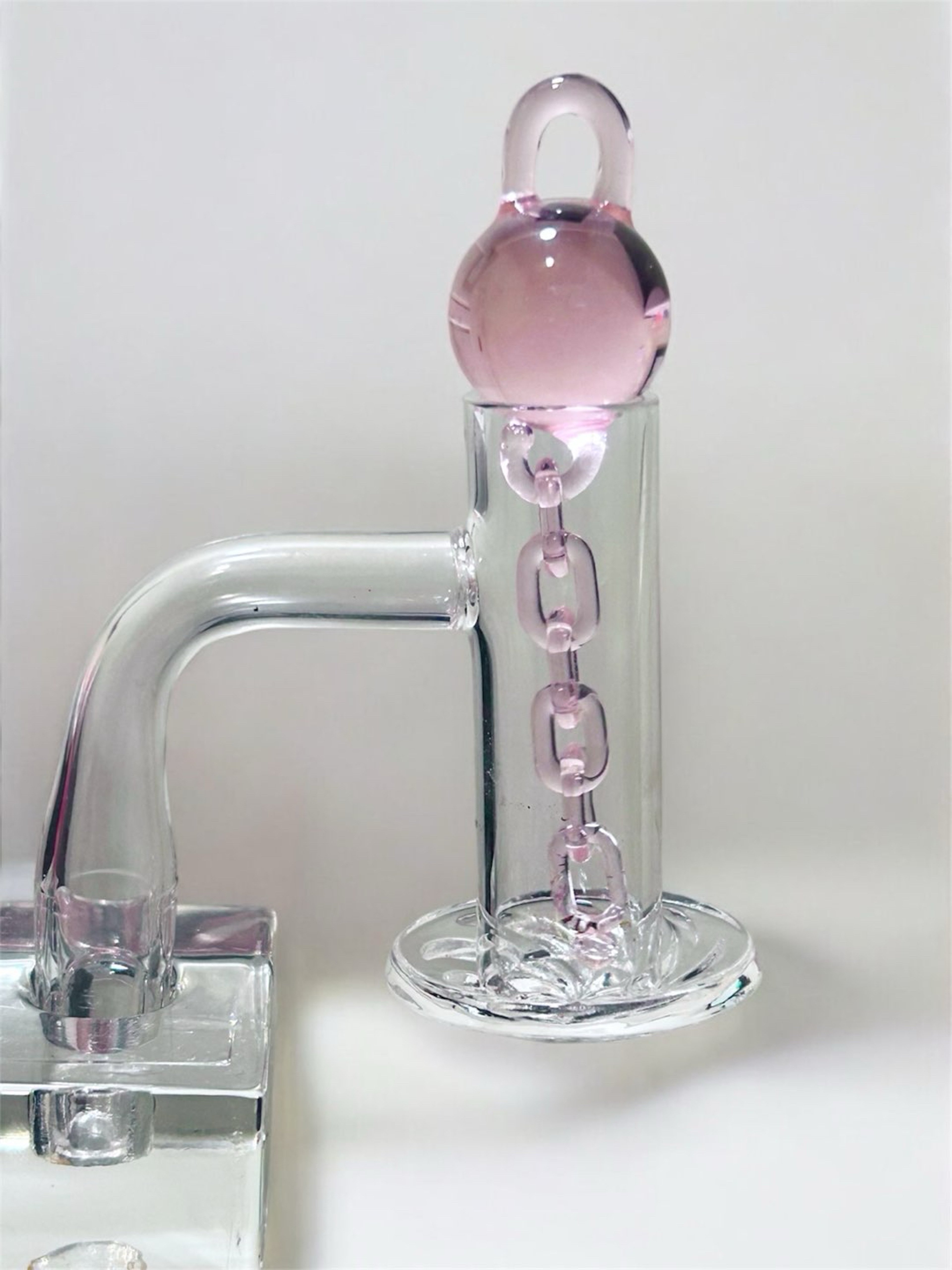 Preview pic of 14mm Chain Linked 90° Banger Set 🪩 with Pink Ball & Chain