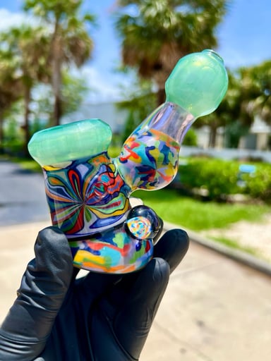 Preview pic of ✨ T Funk Rainbow Bloom Dry Hammer w/ Milli Marbles & Faceted Accents ✨