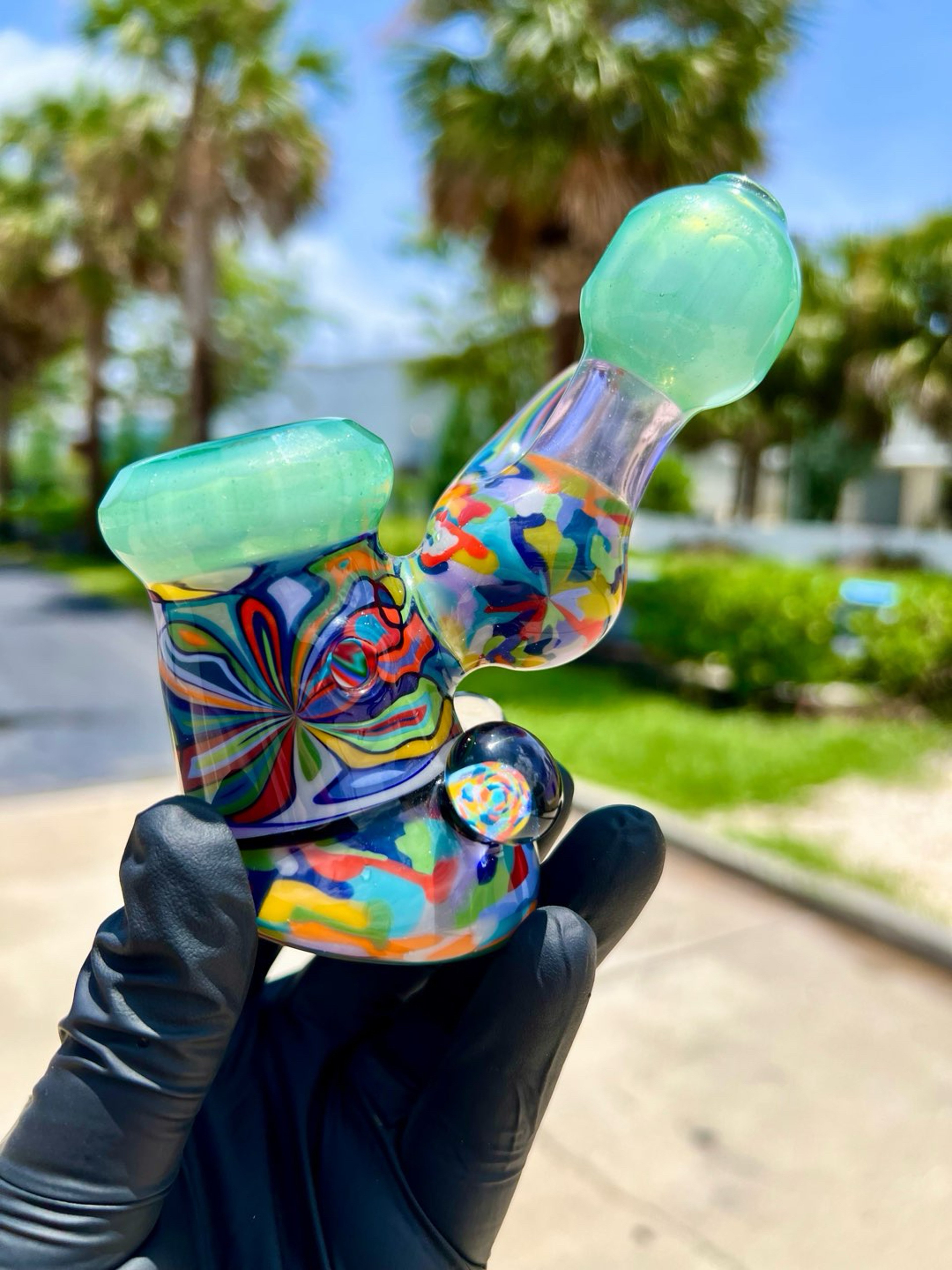 Preview pic of ✨ T Funk Rainbow Bloom Dry Hammer w/ Milli Marbles & Faceted Accents ✨