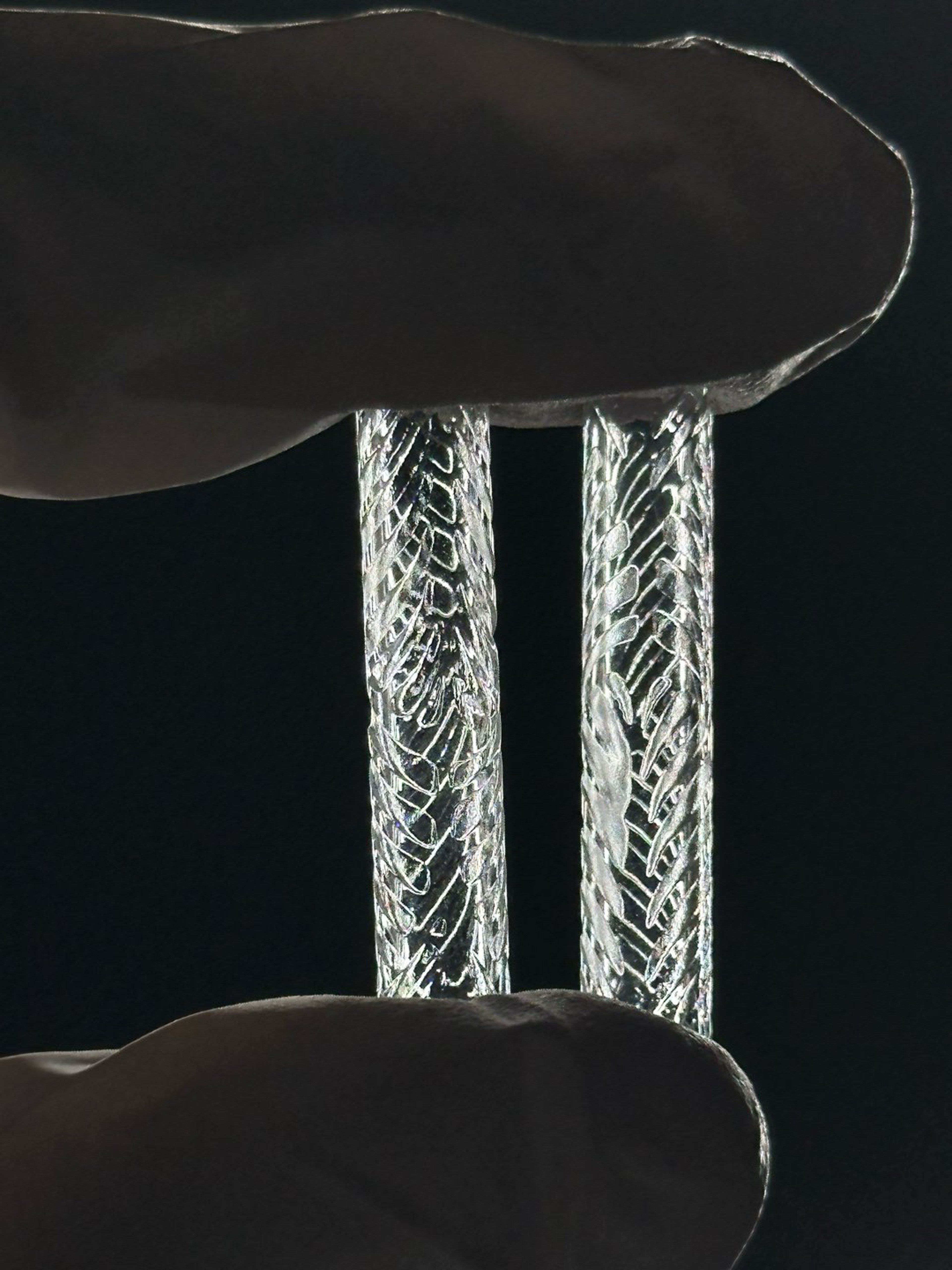 Preview pic of Medium Hollow Quartz Etched Pillar 2 pack