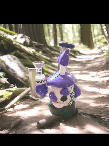 Preview pic of 7" Mushroom Home Water Hand Pipe Stemless Dome Perc Purple White