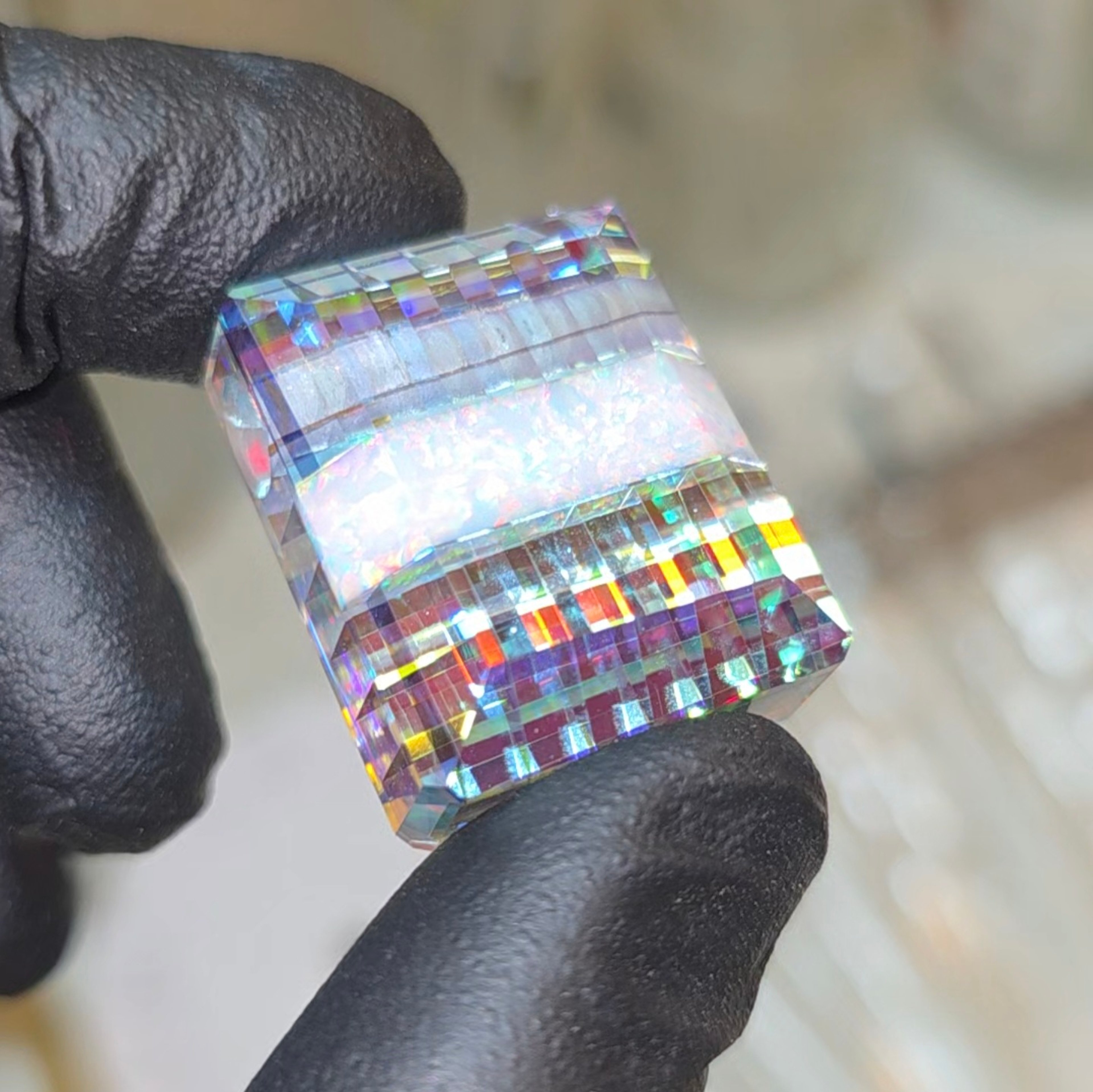 Preview pic of "Chromia" Faceted Dichro & Opal Pendant