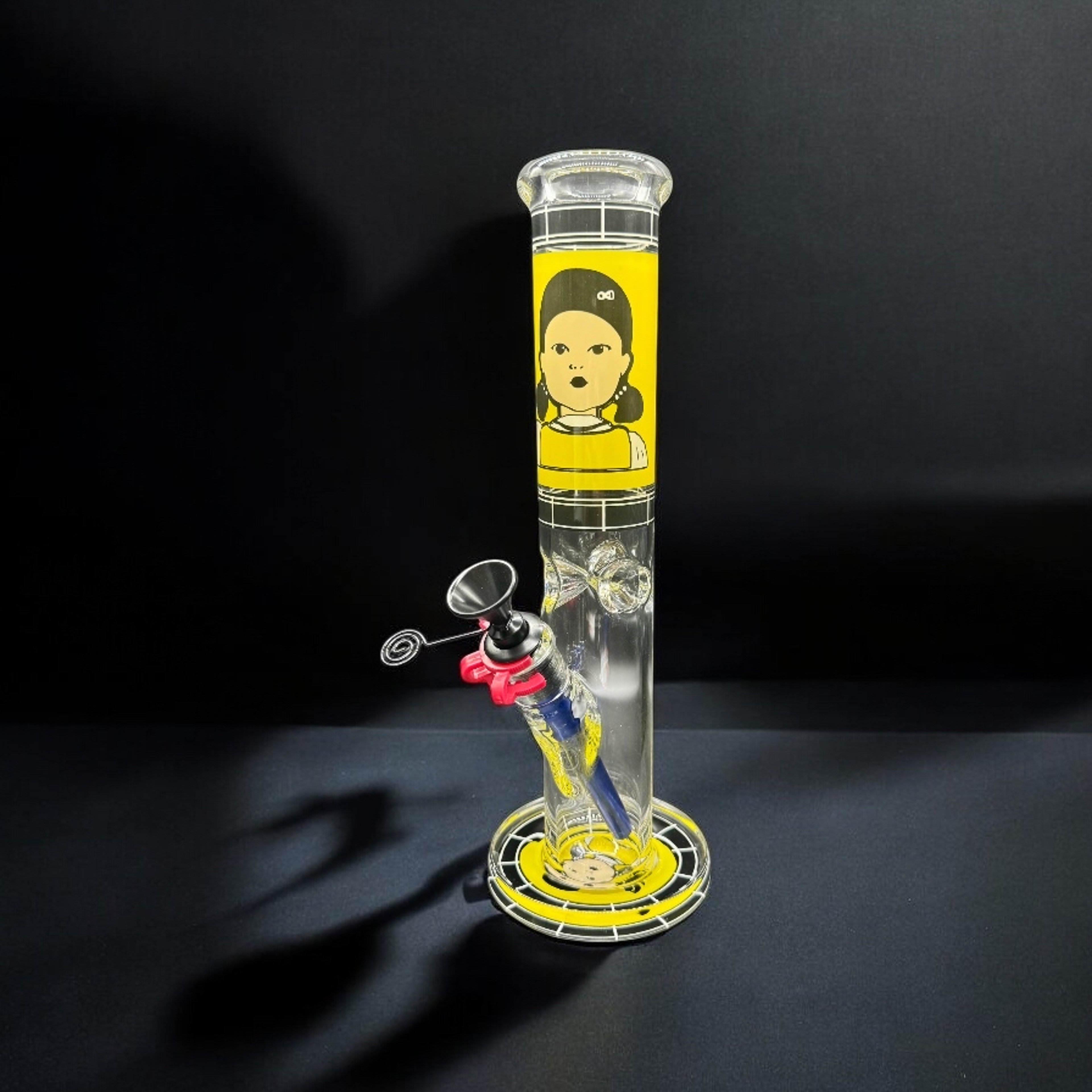 Preview pic of 12” Squid Game Straight Glass Bong – Yellow Design with Metal Bowl