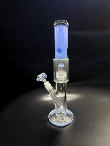 Preview pic of 16” Alpha Glass Bong – Blue Accents with Showerhead Perc & 14mm Glass Bowl