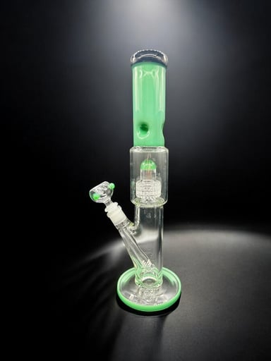 Preview pic of 16” Alpha Glass Bong – Green Accents with Showerhead Perc & 14mm Glass Bowl