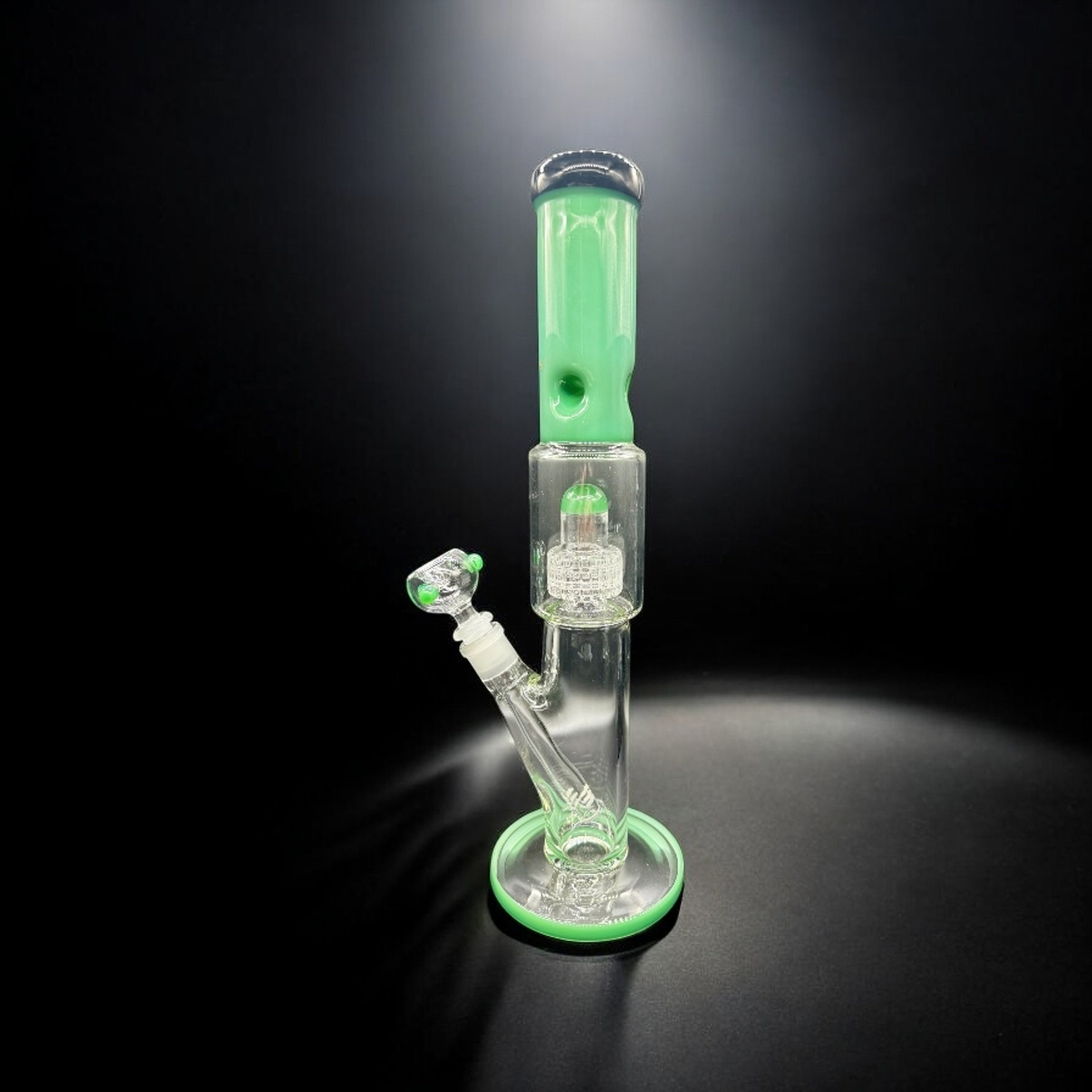 16” Alpha Glass Bong – Green Accents with Showerhead Perc & 14mm Glass Bowl image 0