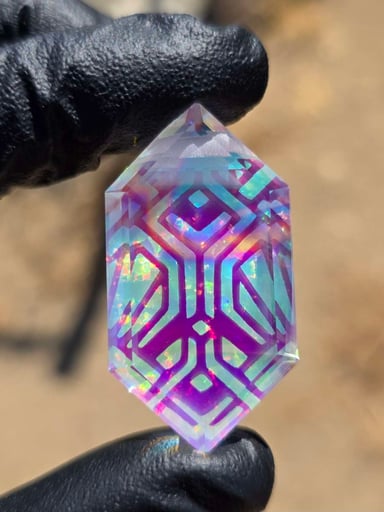 Preview pic of "Neoncortex" Etched Dichro & Opal Faceted Pendant