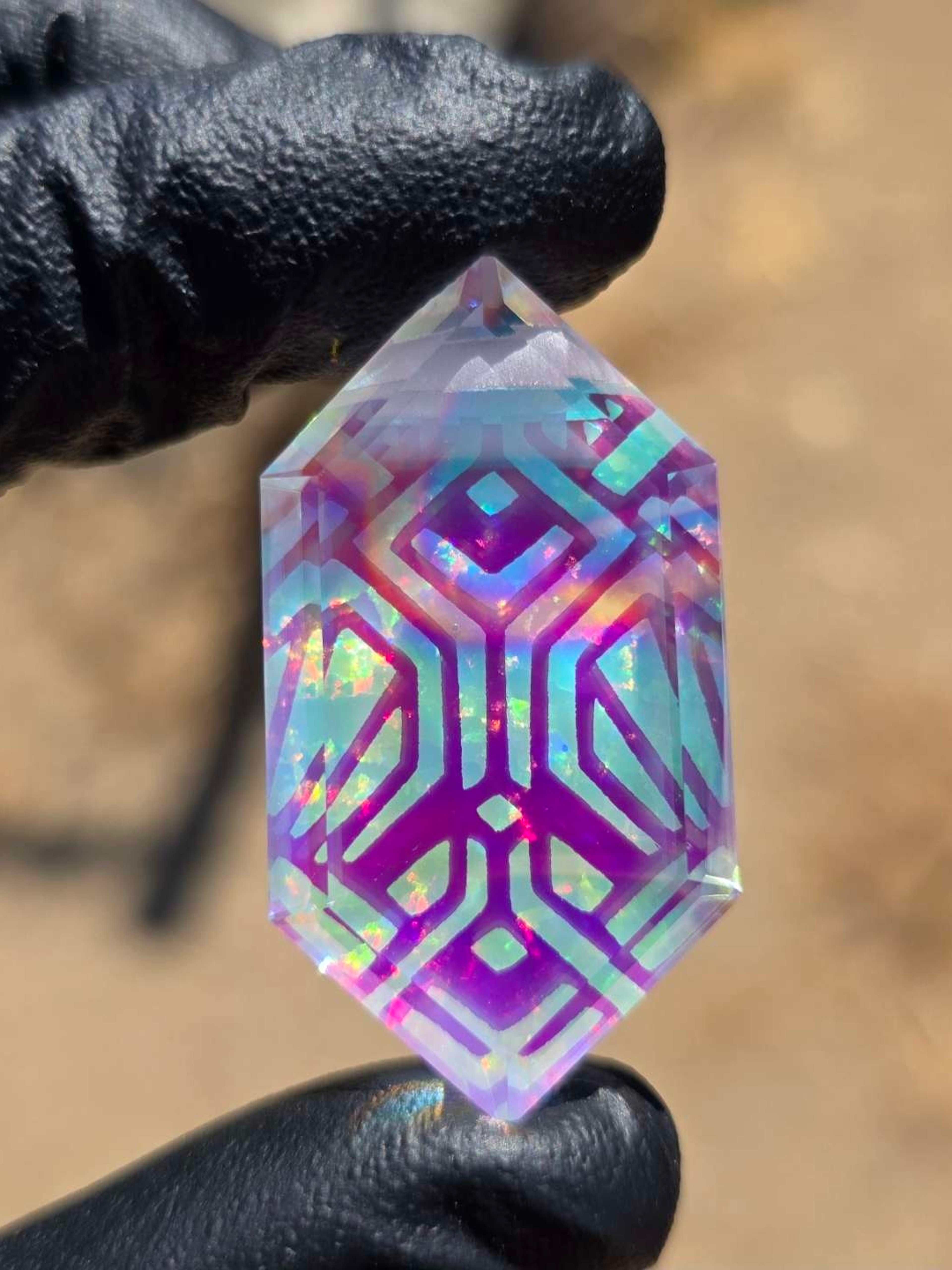 Preview pic of "Neoncortex" Etched Dichro & Opal Faceted Pendant